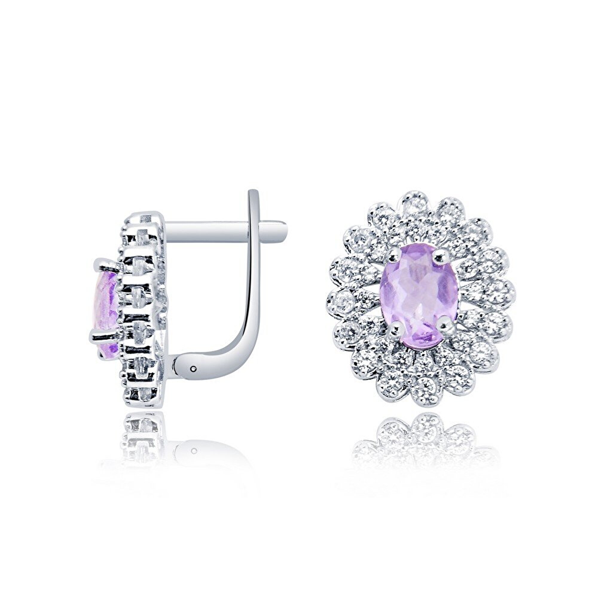 14 Ayar Beyaz Altın Mor Taşlı Küpe