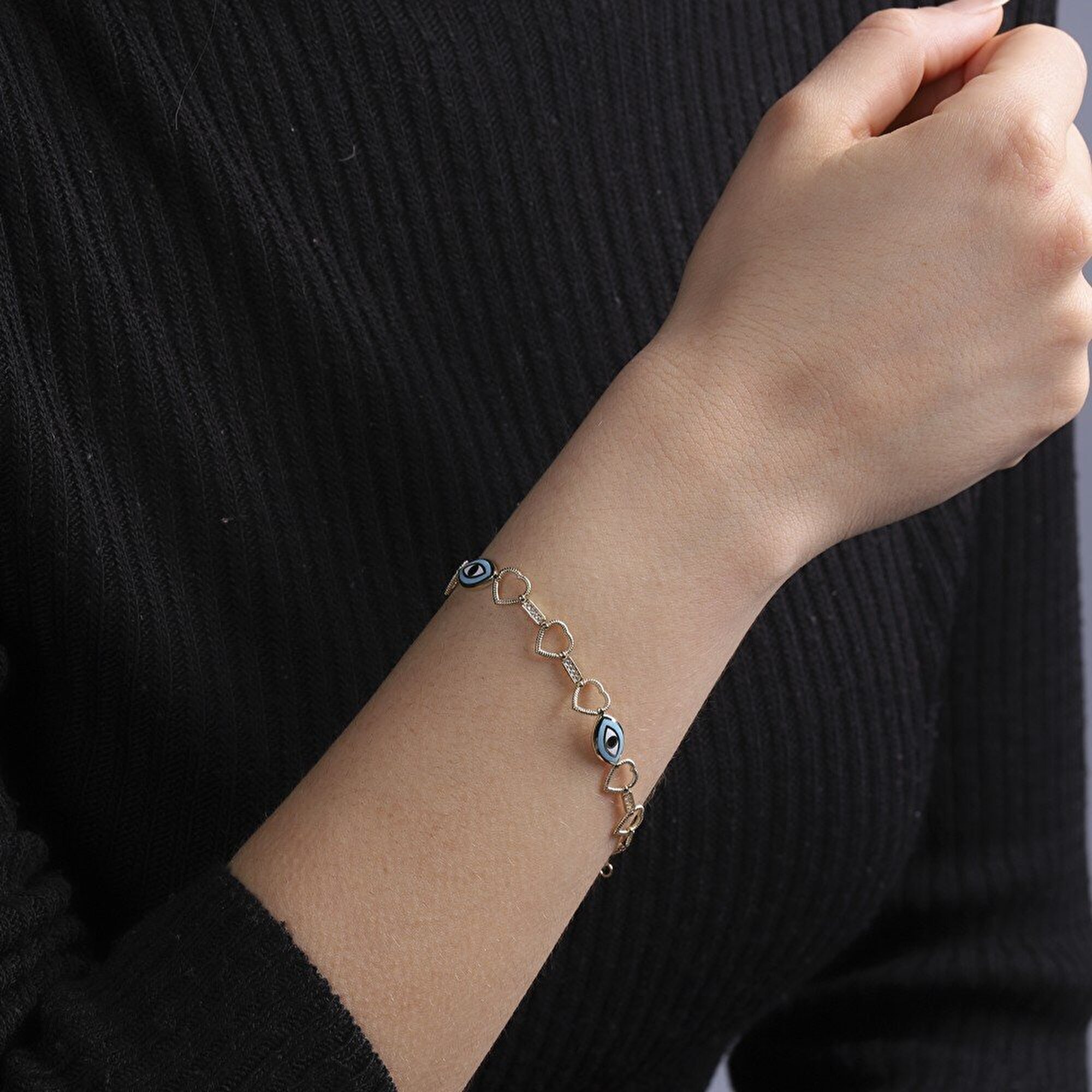 14 Ayar Sarı Altın Nazar Boncuklu Bileklik