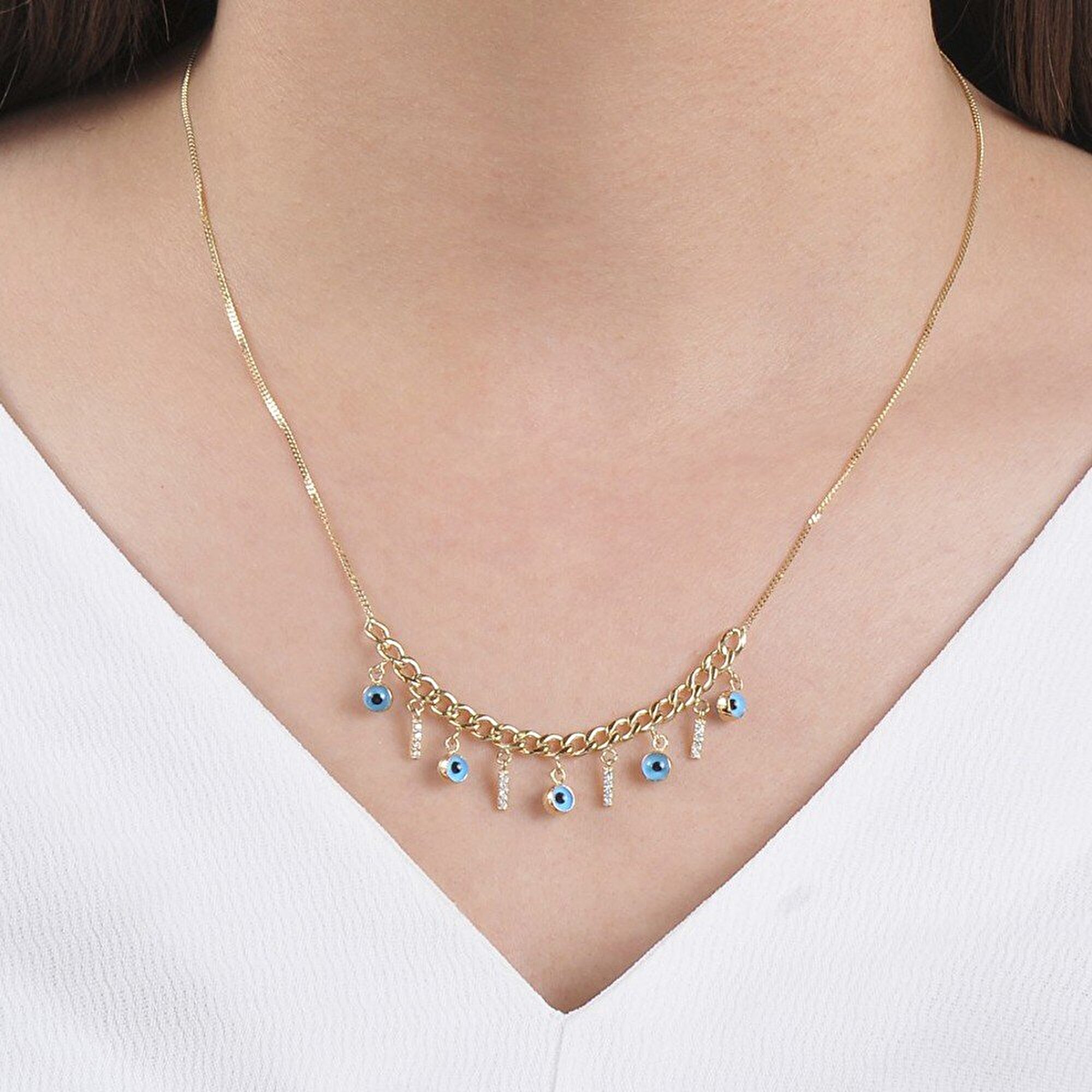 14 Ayar Sarı Altın Trend Göz Kolye