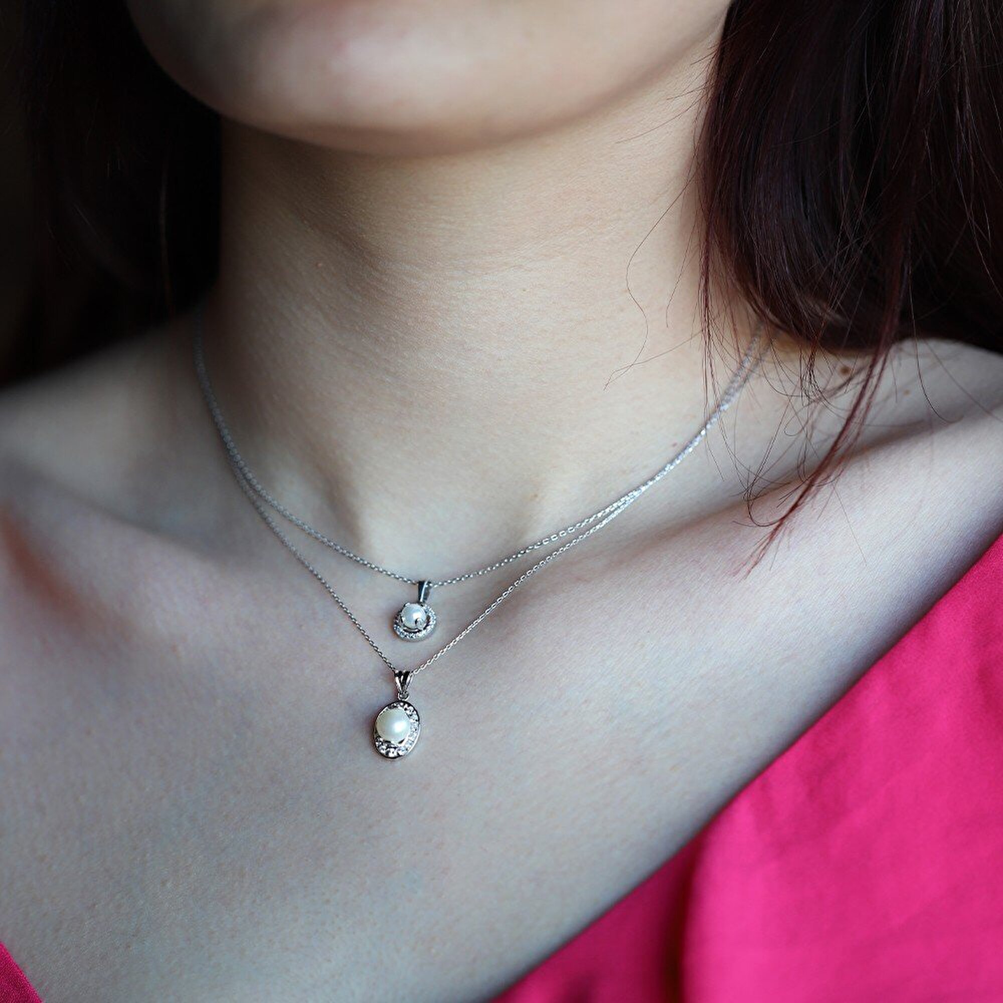 14 Ayar Beyaz Altın İnci Kolye