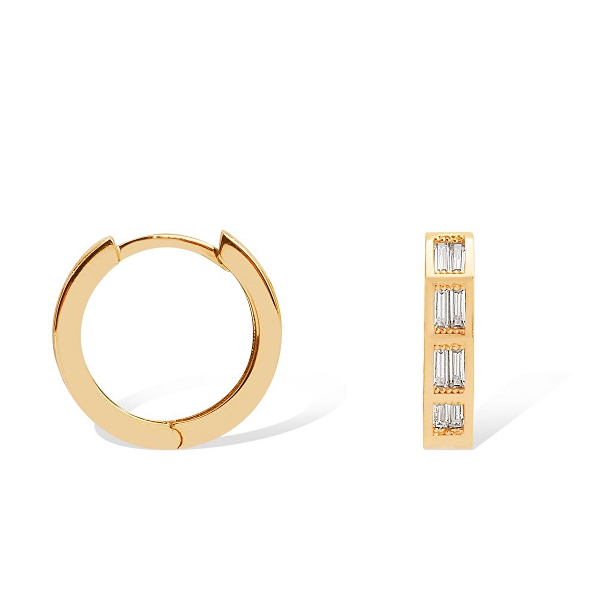 14 Ayar Sarı Altın Baget Taşlı Halka Küpe