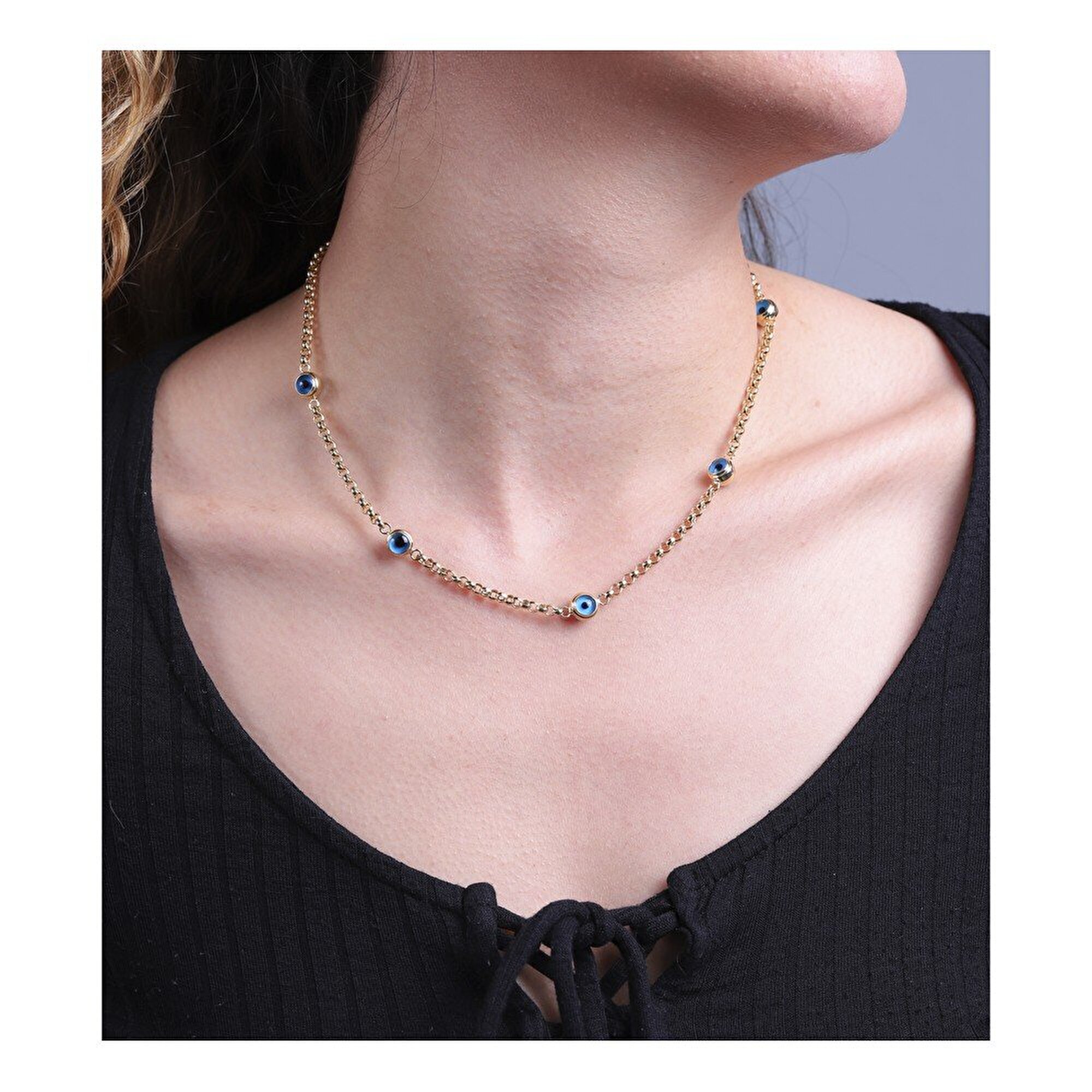 14 Ayar Sarı Altın Göz Figürlü Kolye