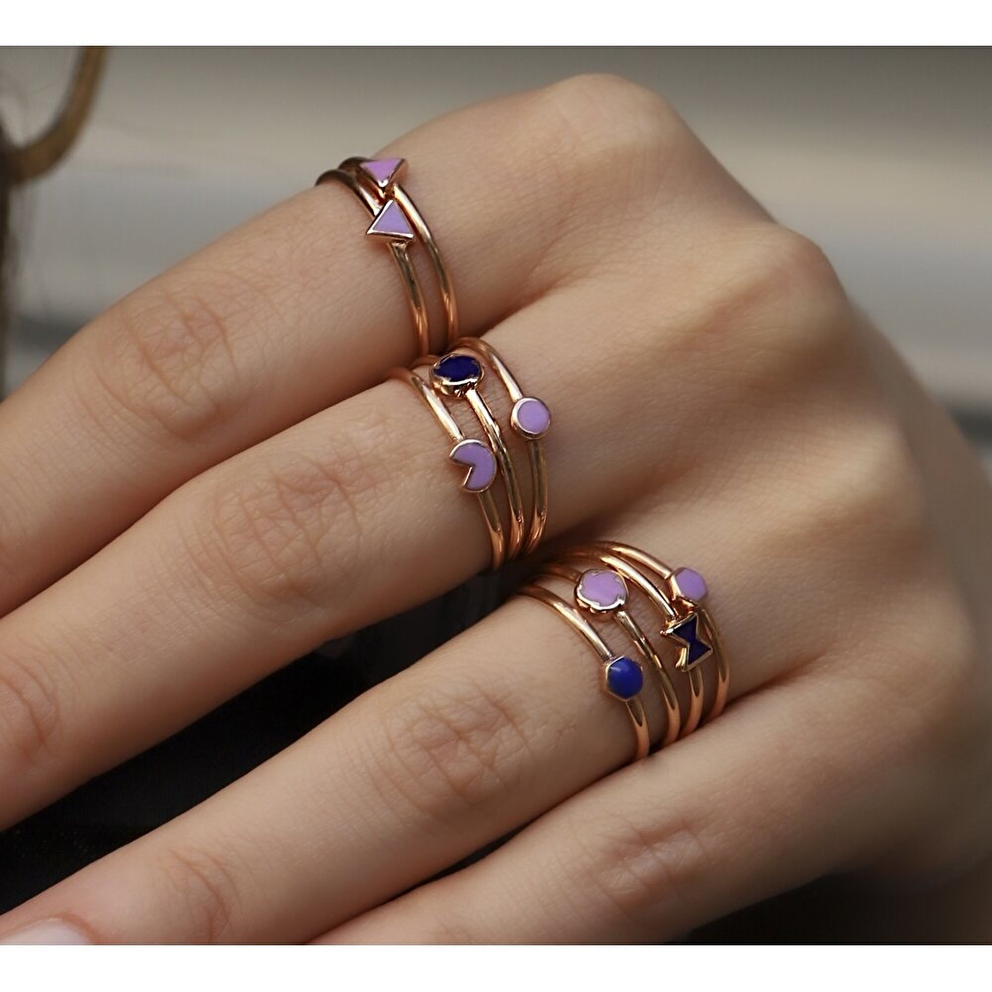 14 Ayar Mor Mineli Minimal Yüzük