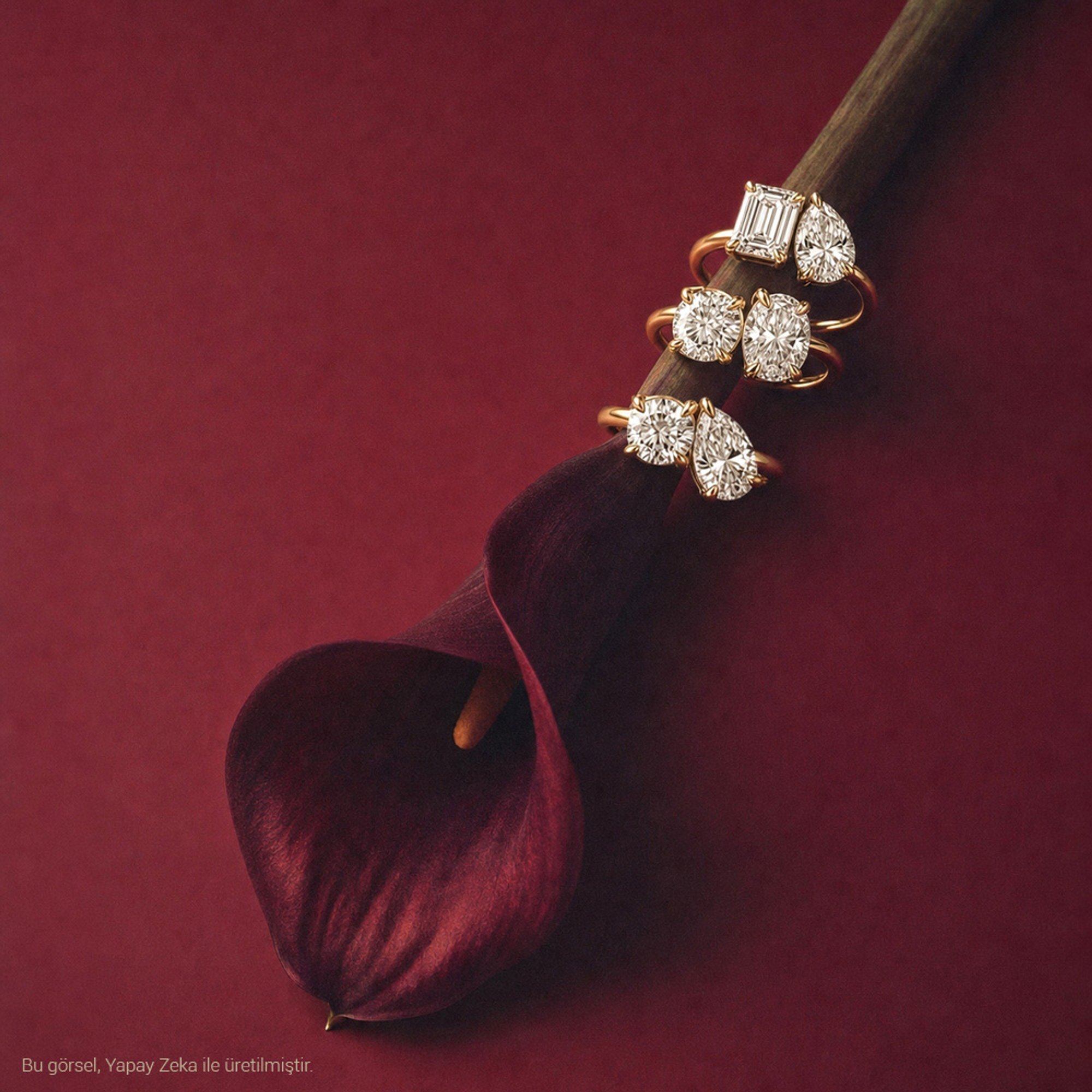 Beyaz Altın  Baget Kesim Çift taş yüzük