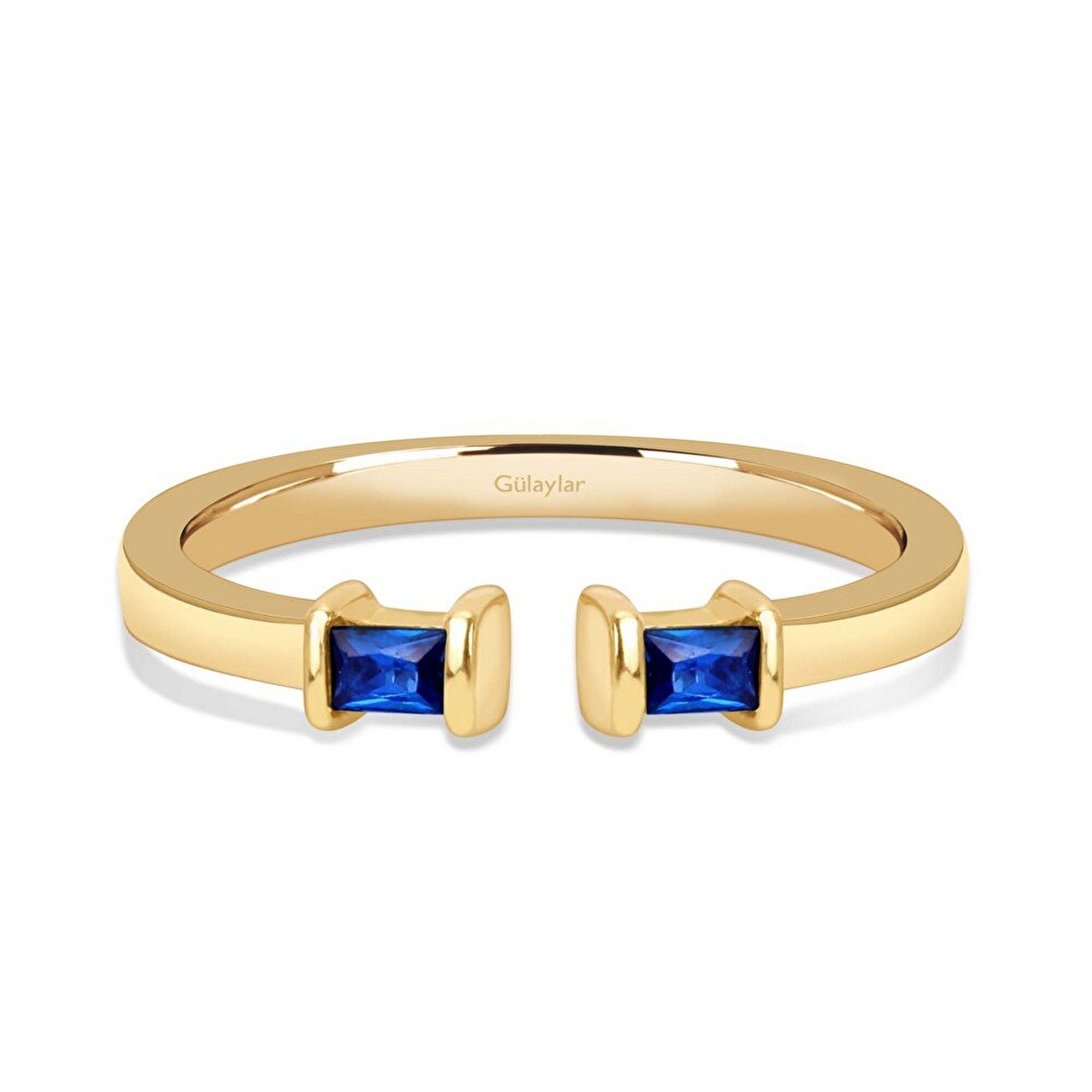 14 Ayar Sarı Altın Mavi Taşlı Baget Yüzük