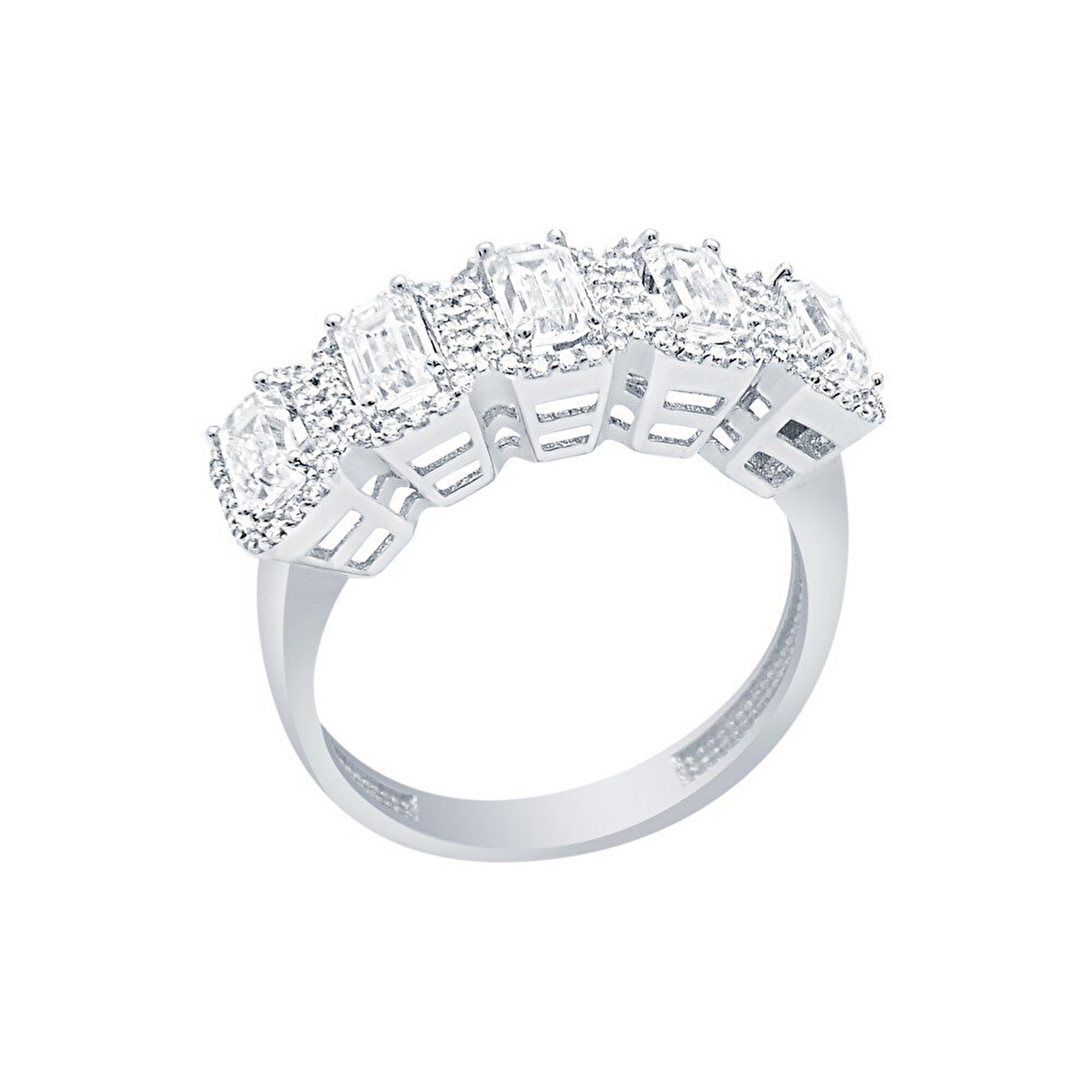 14 Ayar Beyaz Altın Beştaş Yüzük