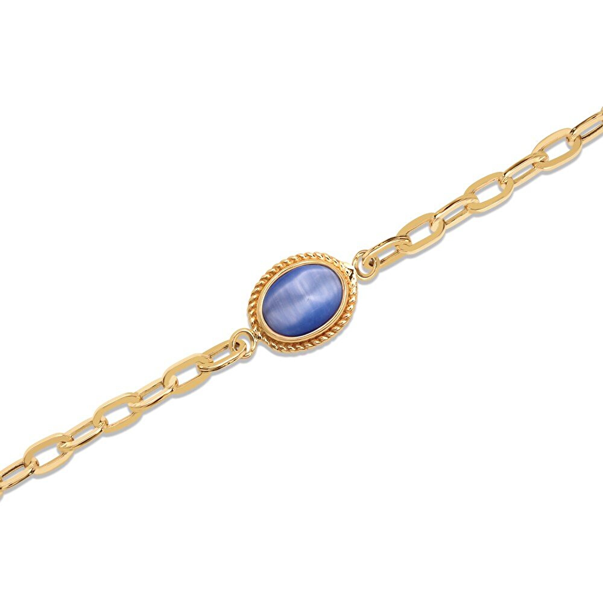 14 Ayar Sarı Altın Trend Mavi Taşlı Bileklik