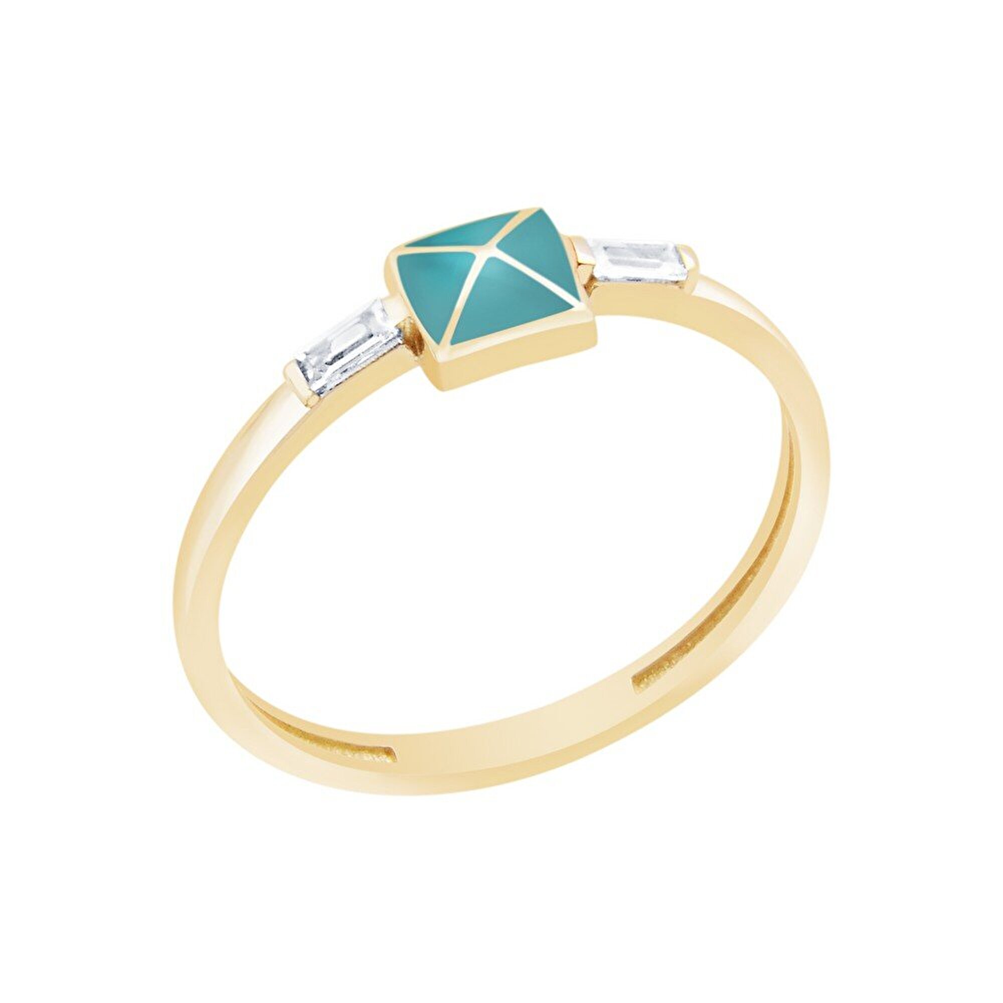 14 Ayar Sarı Altın Yeşil Mineli Baget Yüzük