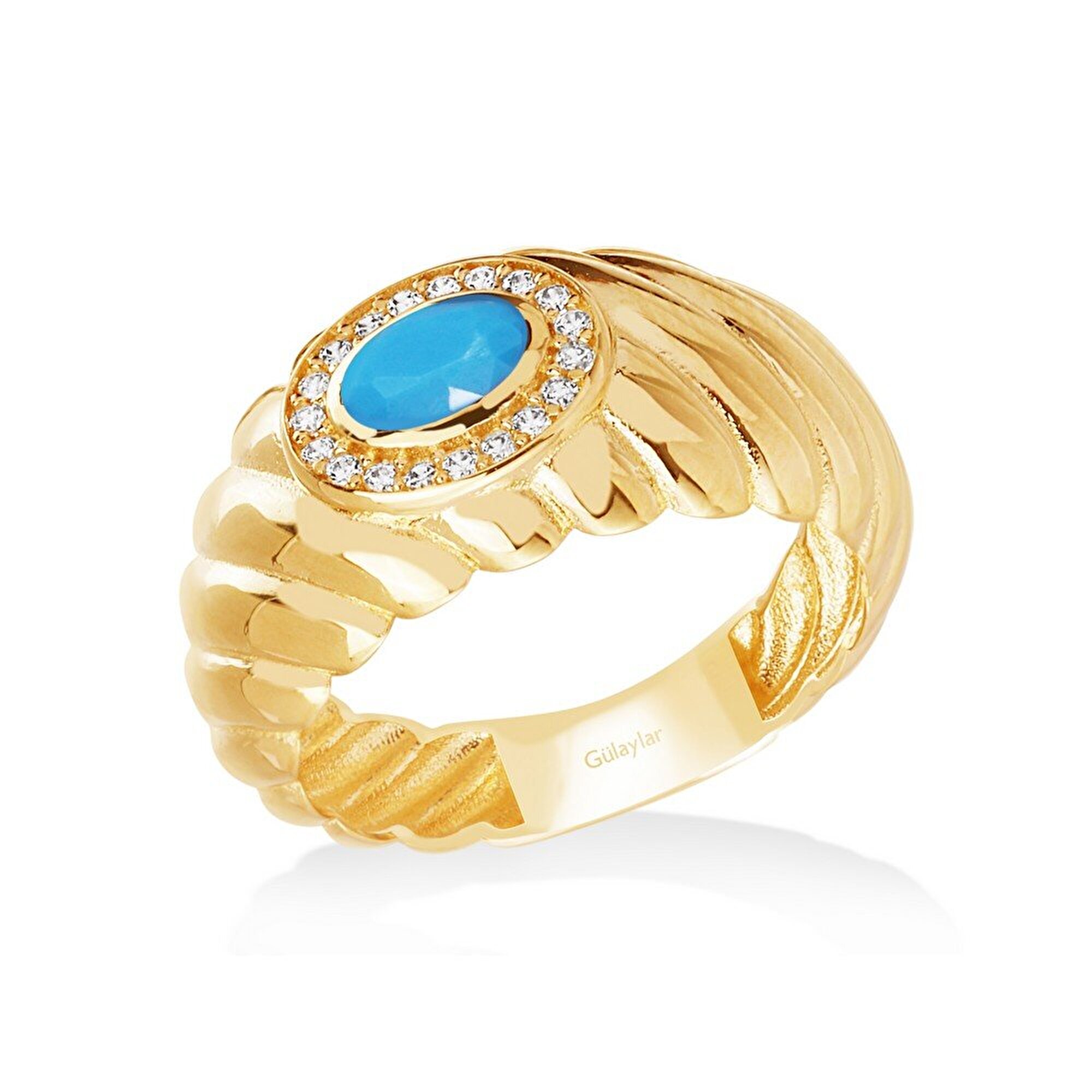 14 Ayar Sarı Altın Firuze Taşlı Burgu Yüzük