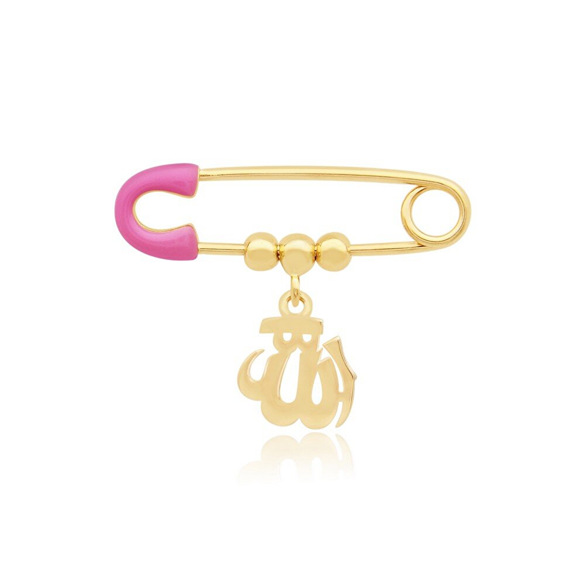 14 Ayar Sarı Altın Pembe Mineli İğne