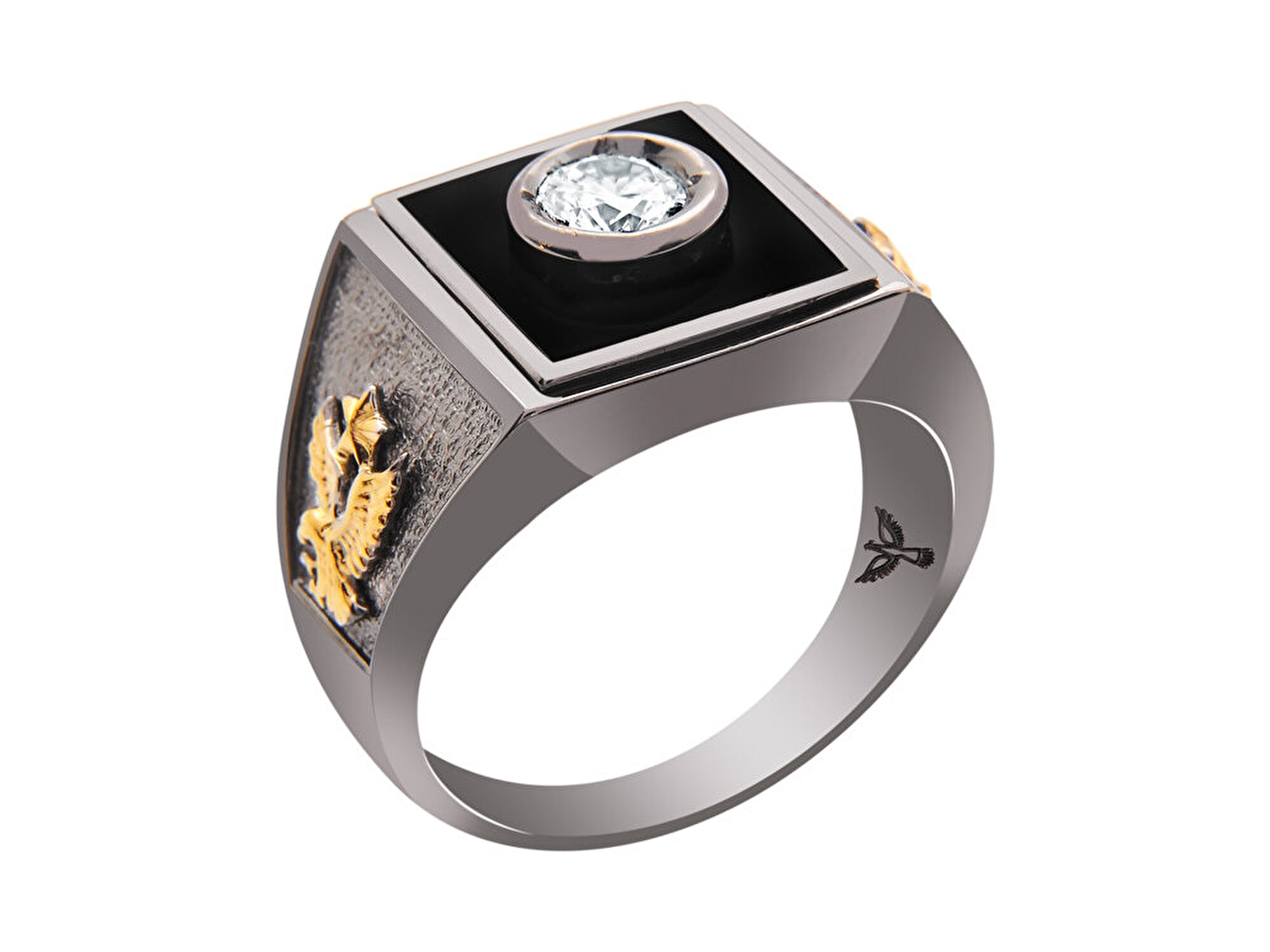 14 Ayar Siyah-Sarı Altın Erkek Yüzük