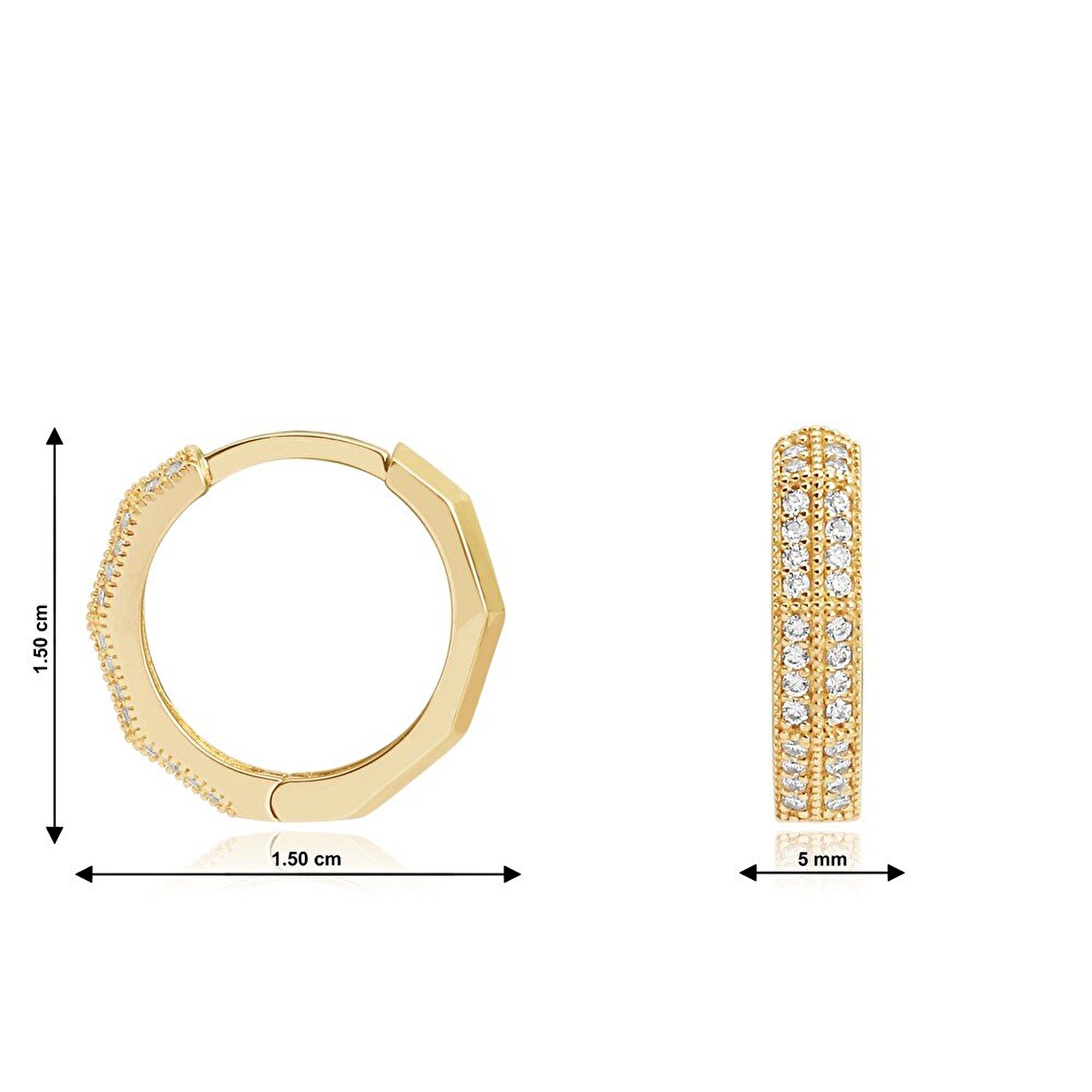 14 Ayar Sarı Altın Taşlı Halka Küpe