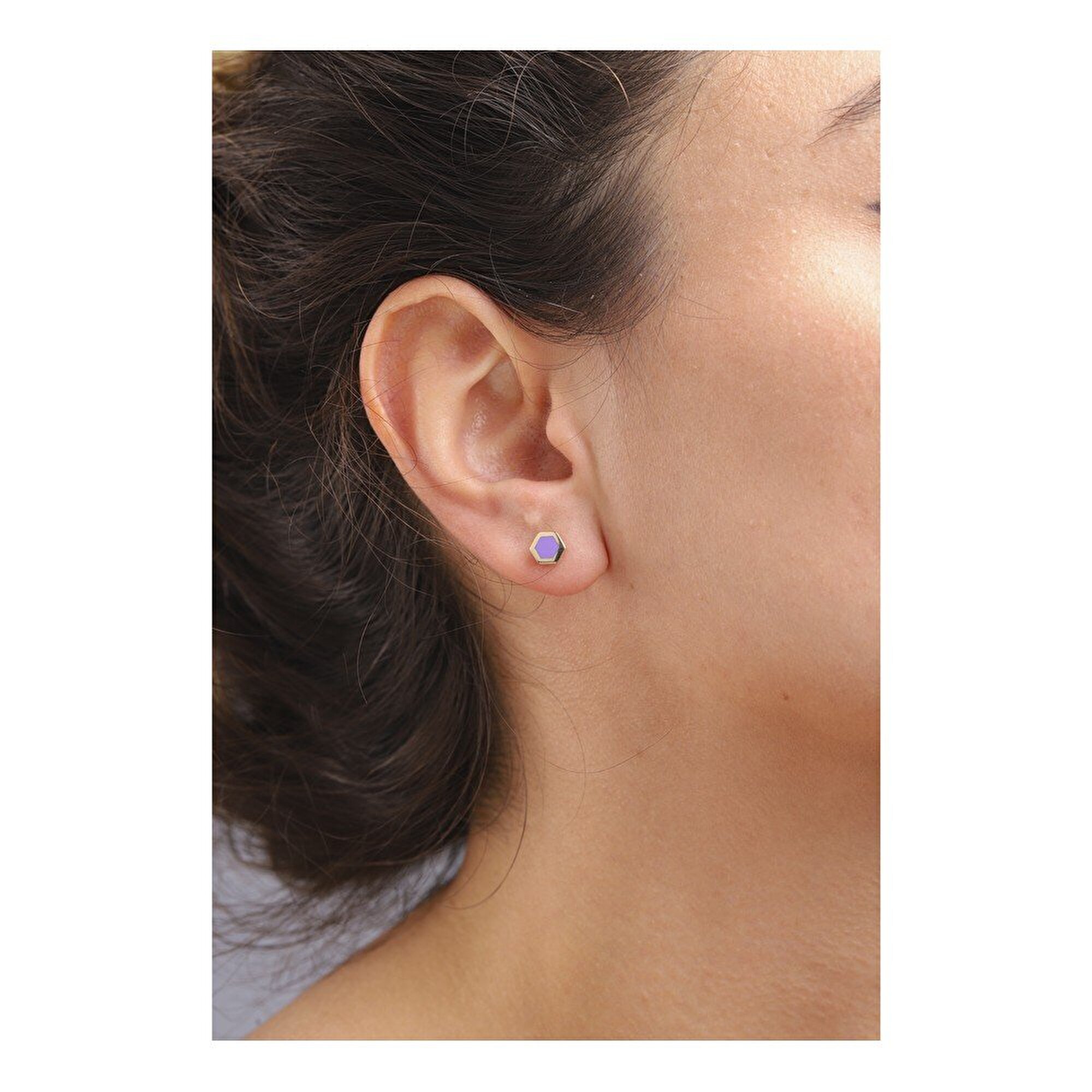 14 Ayar Mor Mineli Minimal Küpe