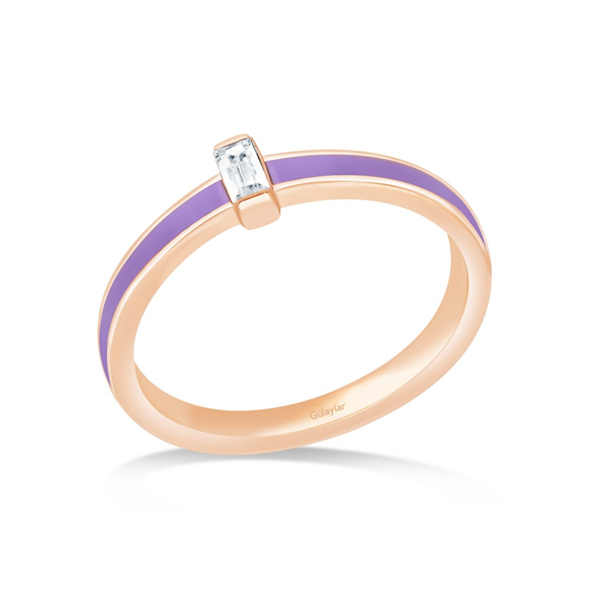 14 Ayar Rose Altın Mor Mineli Baget Yüzük