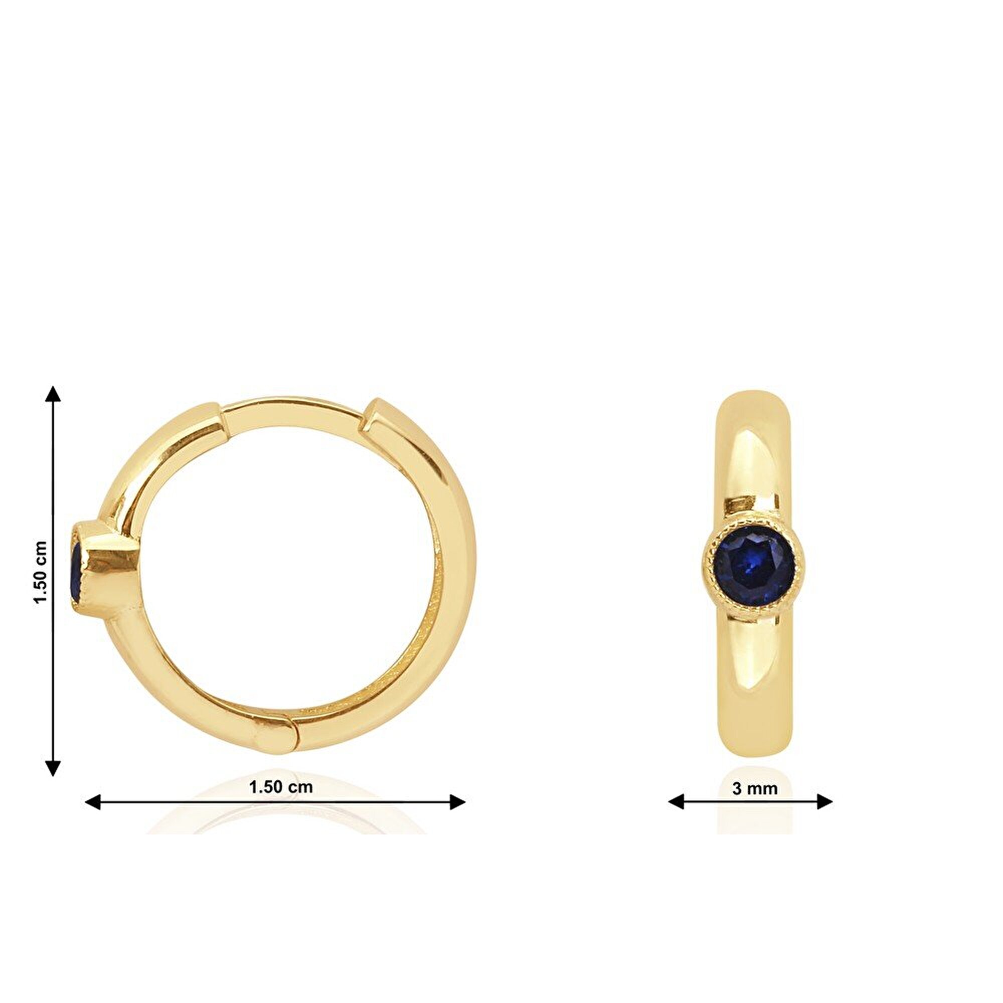 14 Ayar Sarı Altın Trend Mavi Taşlı Küpe