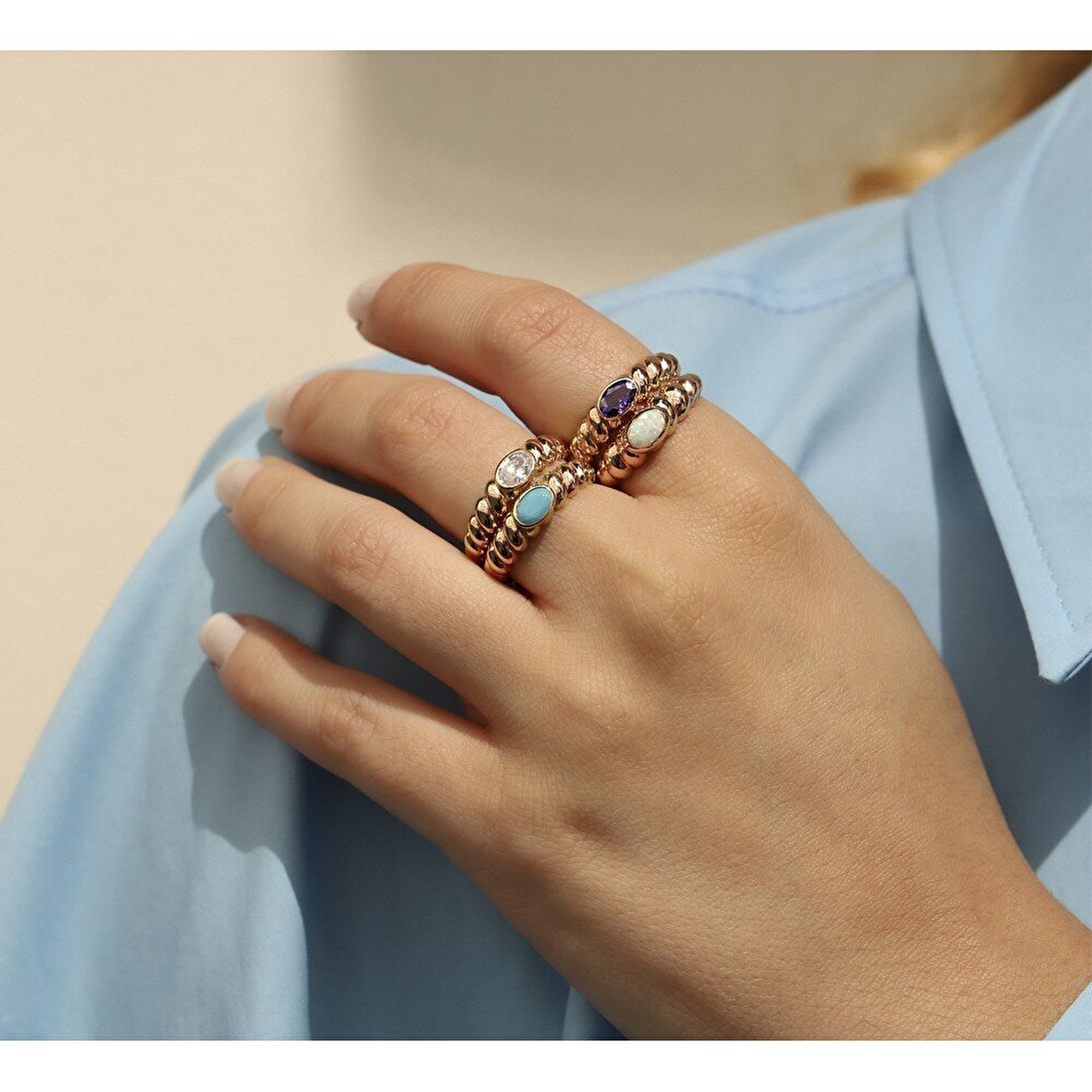 14 Ayar Rose Altın Firuze Taşlı Burgu Yüzük