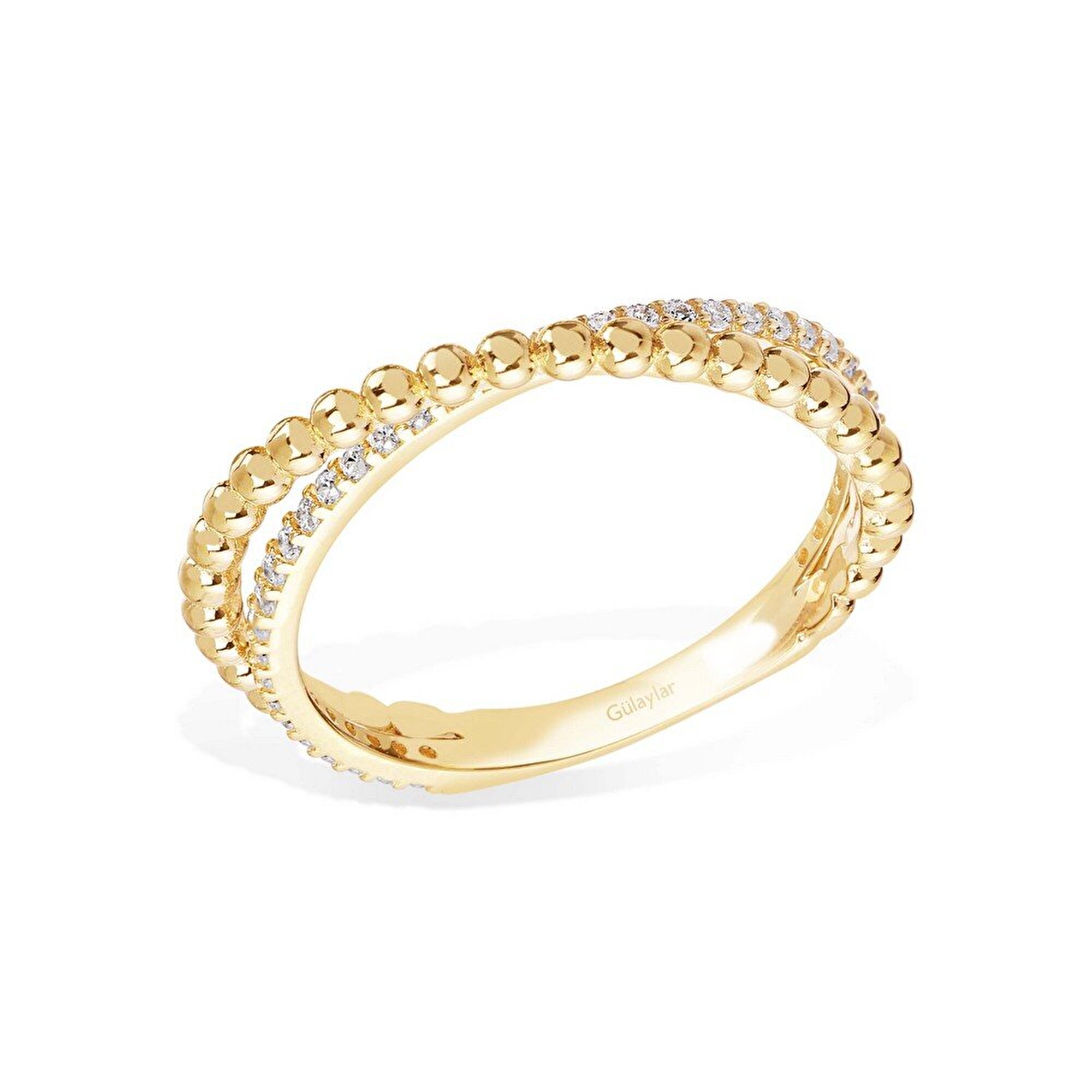 14 Ayar Sarı Altın Taşlı Minimal Yüzük