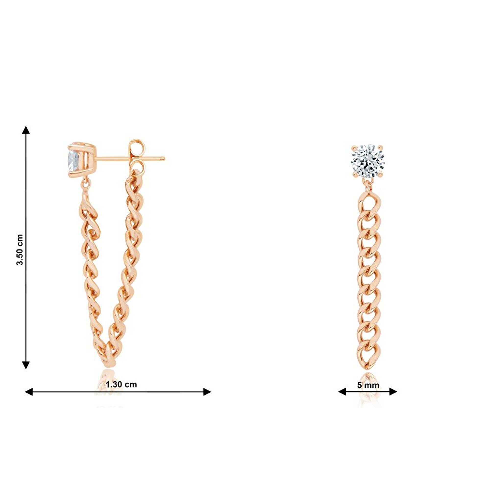 14 Ayar Rose Altın Sallantılı Zincir Küpe