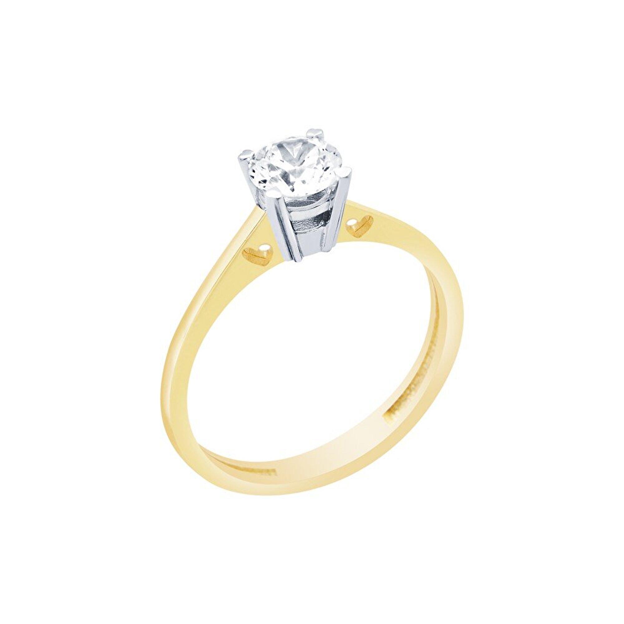 14 Ayar Sarı-Beyaz Altın Tektaş Yüzük