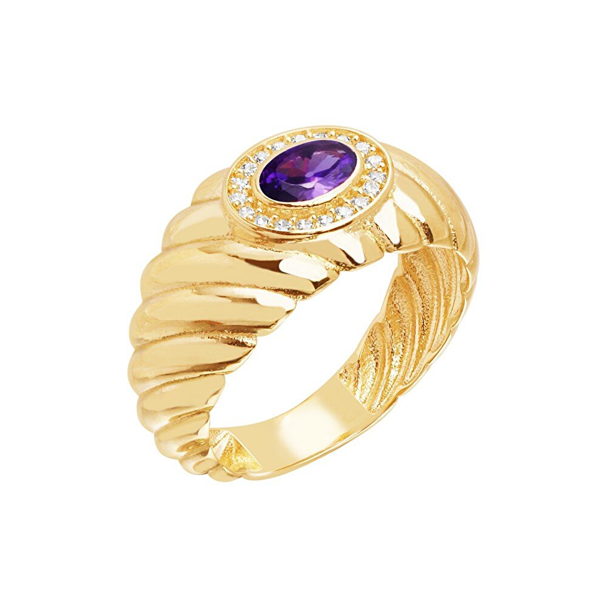 14 Ayar Sarı Altın Trend Mor Taşlı Burgu Yüzük