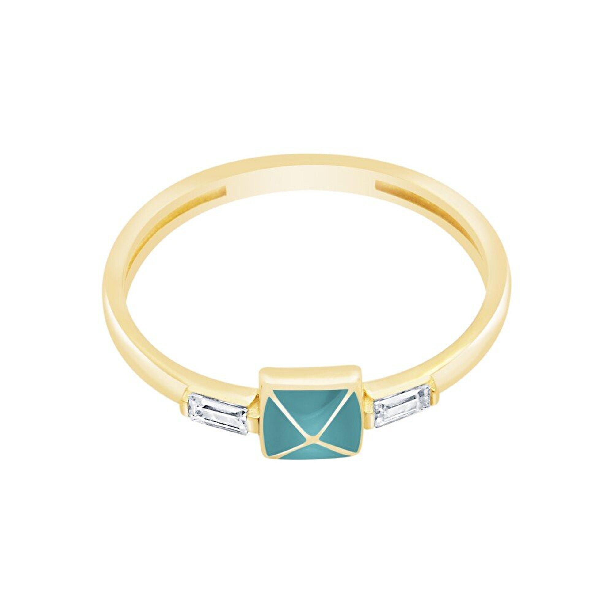 14 Ayar Sarı Altın Yeşil Mineli Baget Yüzük