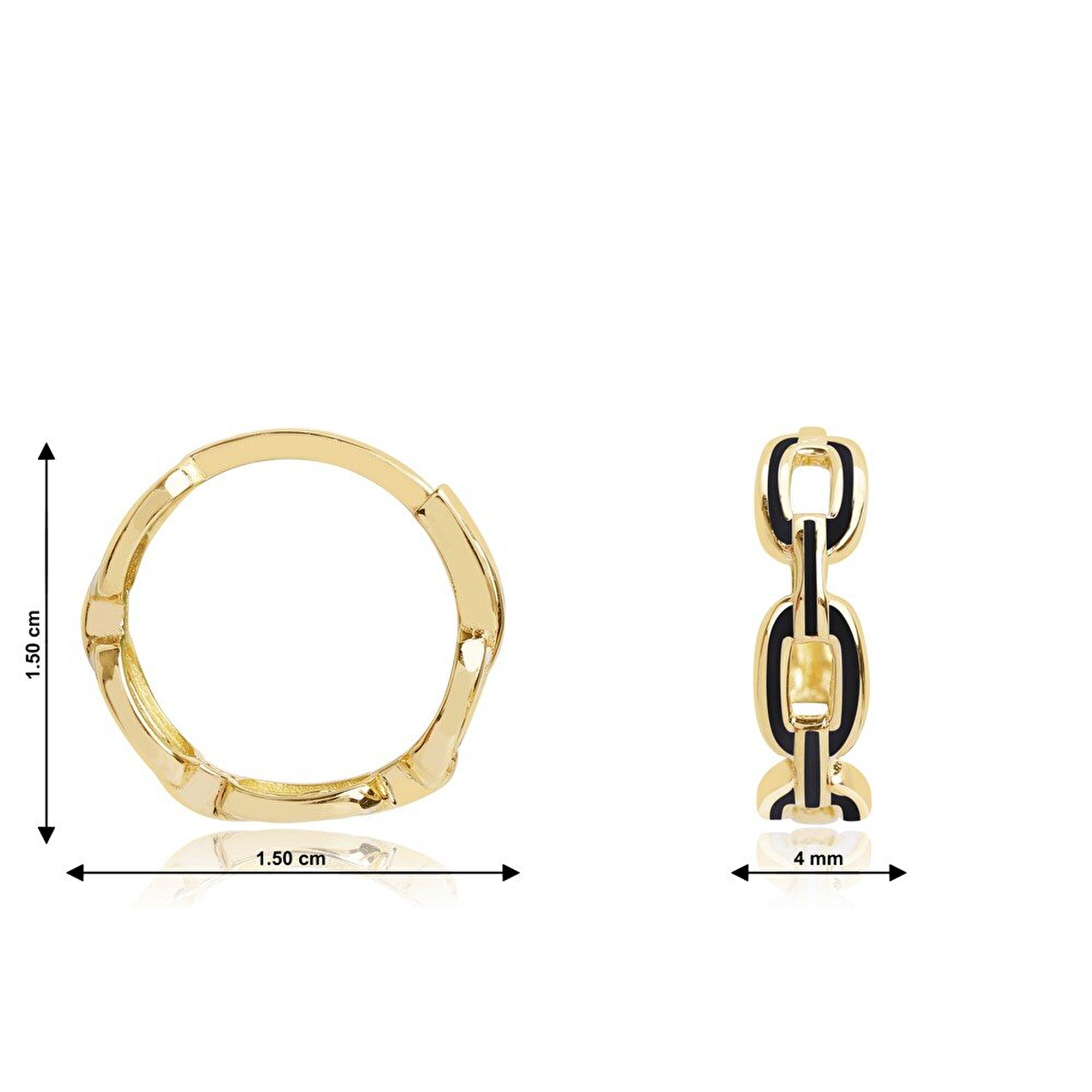14 Ayar Sarı Altın Siyah Mineli Halka Küpe