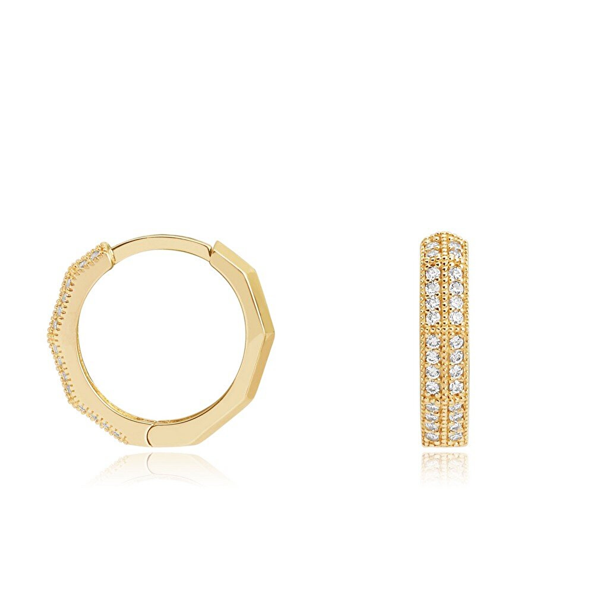 14 Ayar Sarı Altın Taşlı Halka Küpe