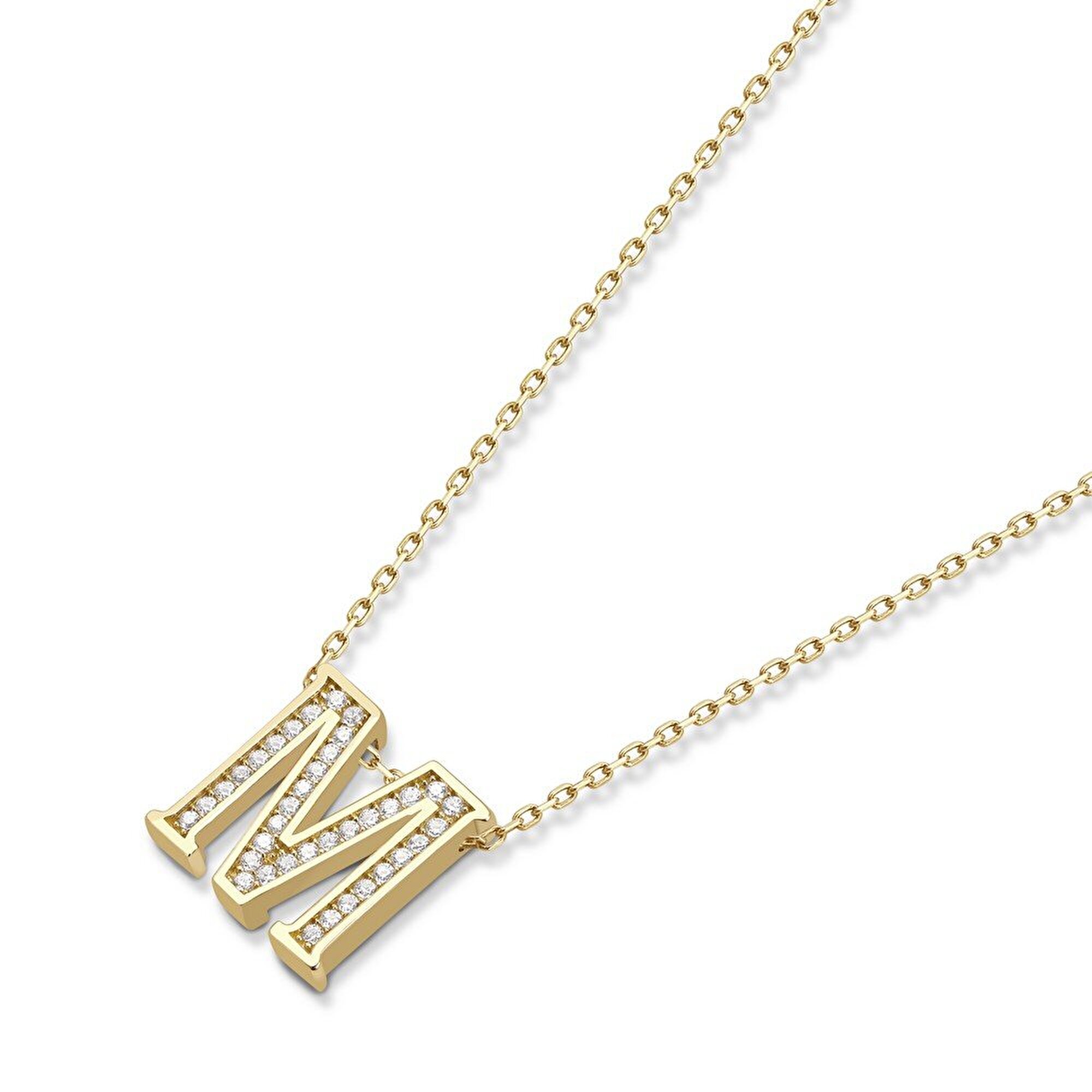 14 Ayar Sarı Altın M Harf Kolye