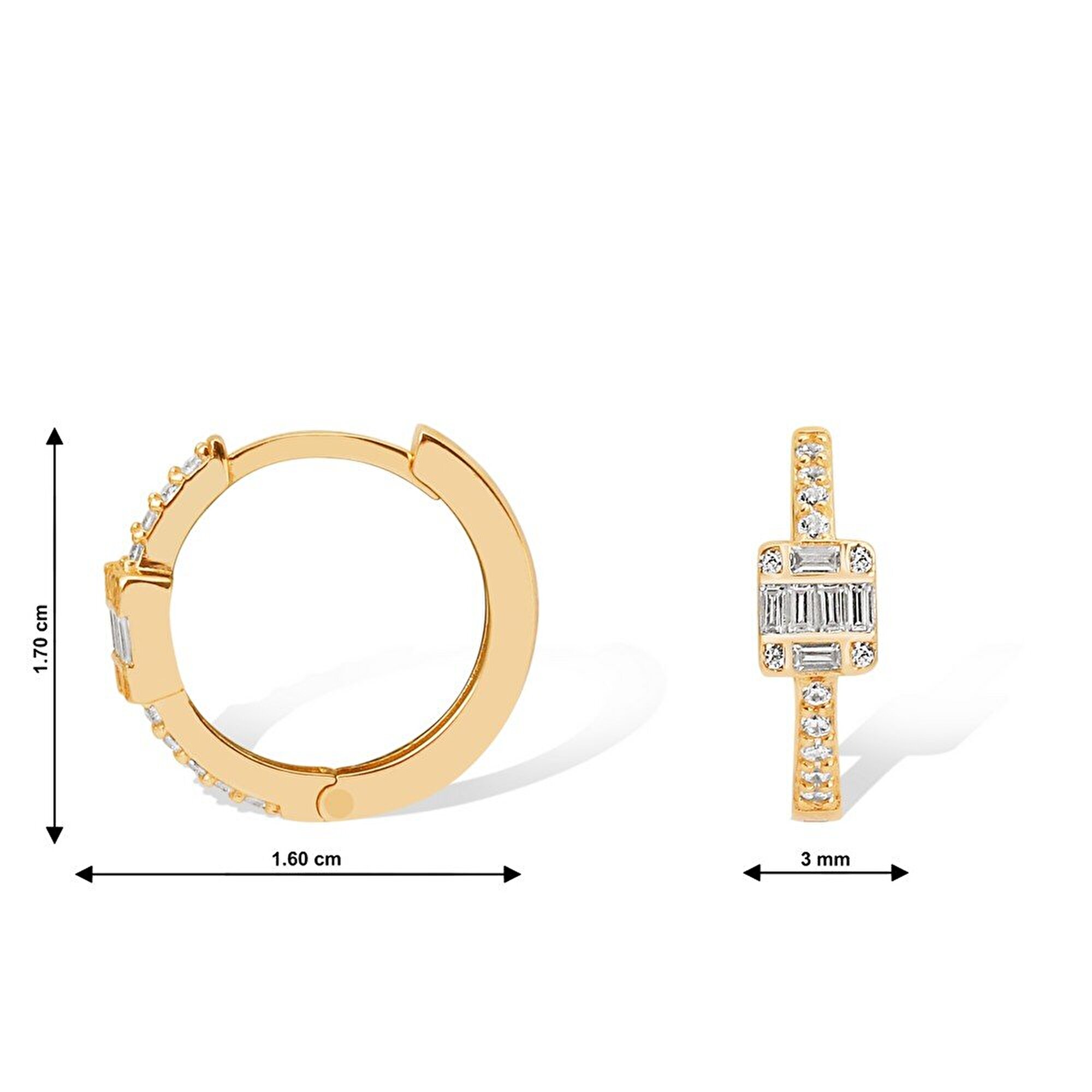 14 Ayar Sarı Altın Baget Halka Küpe