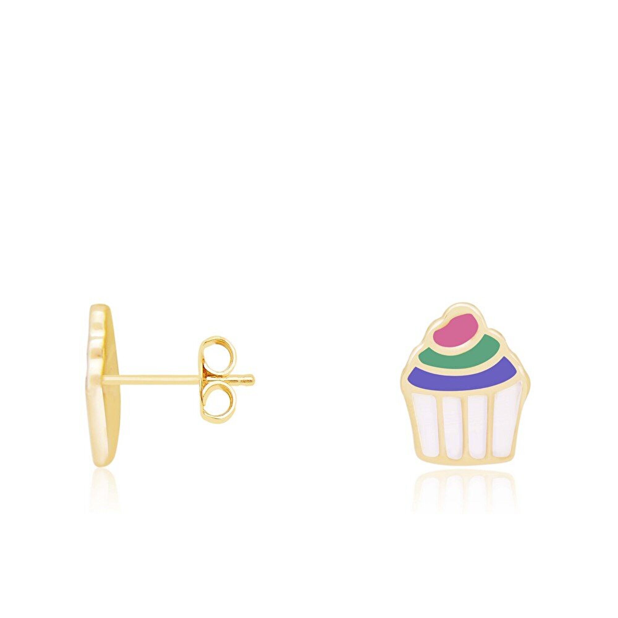 14 Ayar Sarı Altın Dondurma Figürlü Küpe