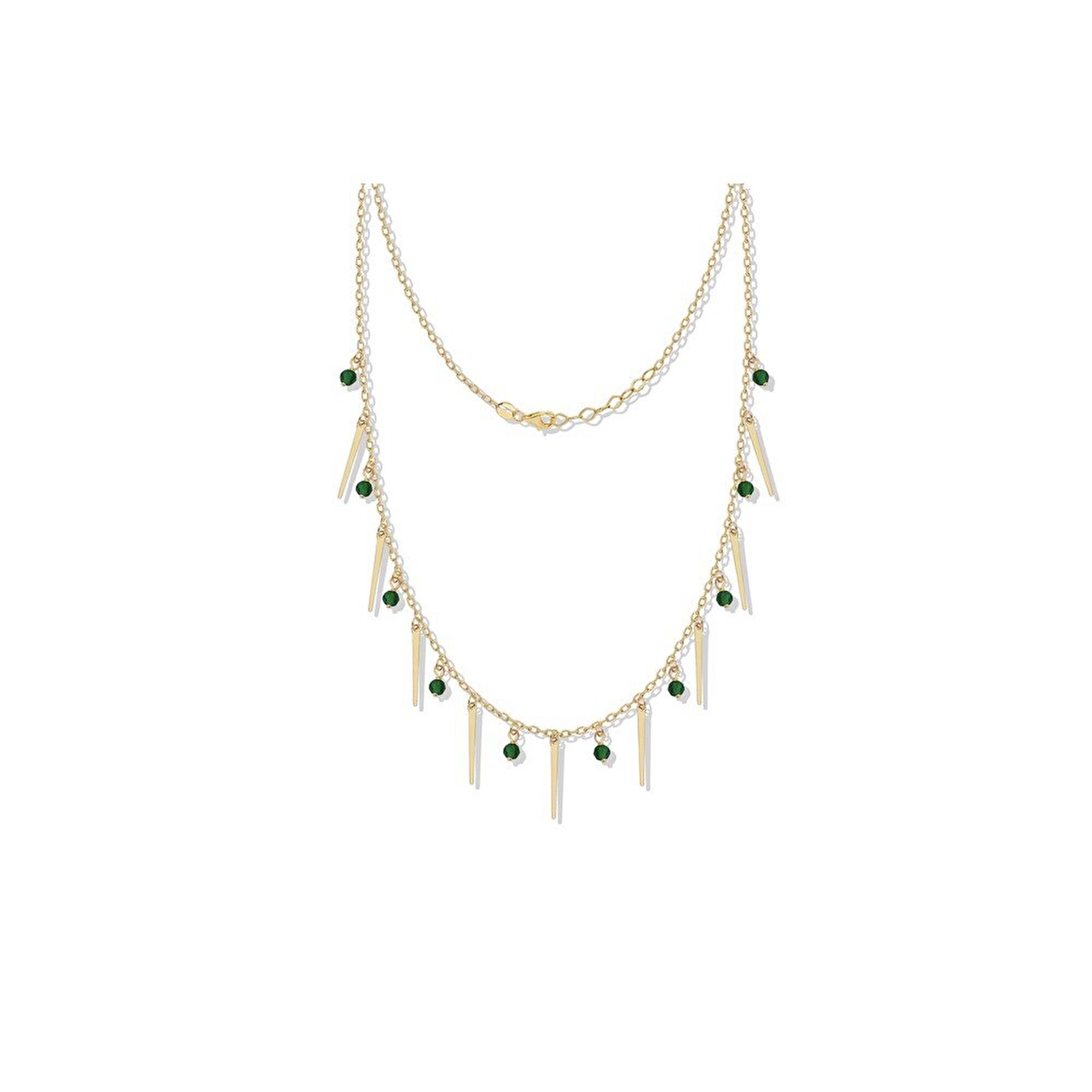 14 Ayar Sarı Altın Yeşil Taşlı Kolye