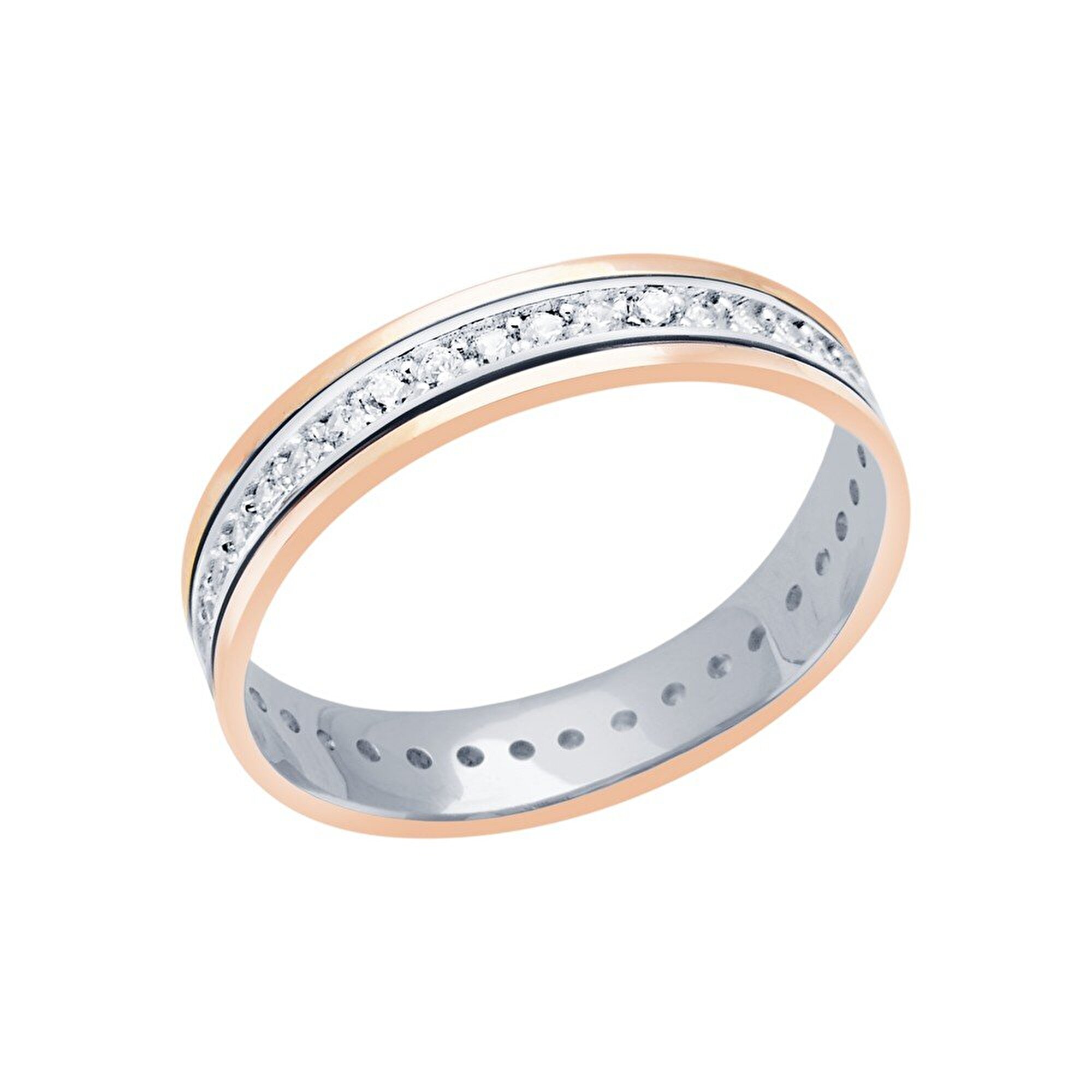 14 Ayar Beyaz-Rose Altın Modern Alyans