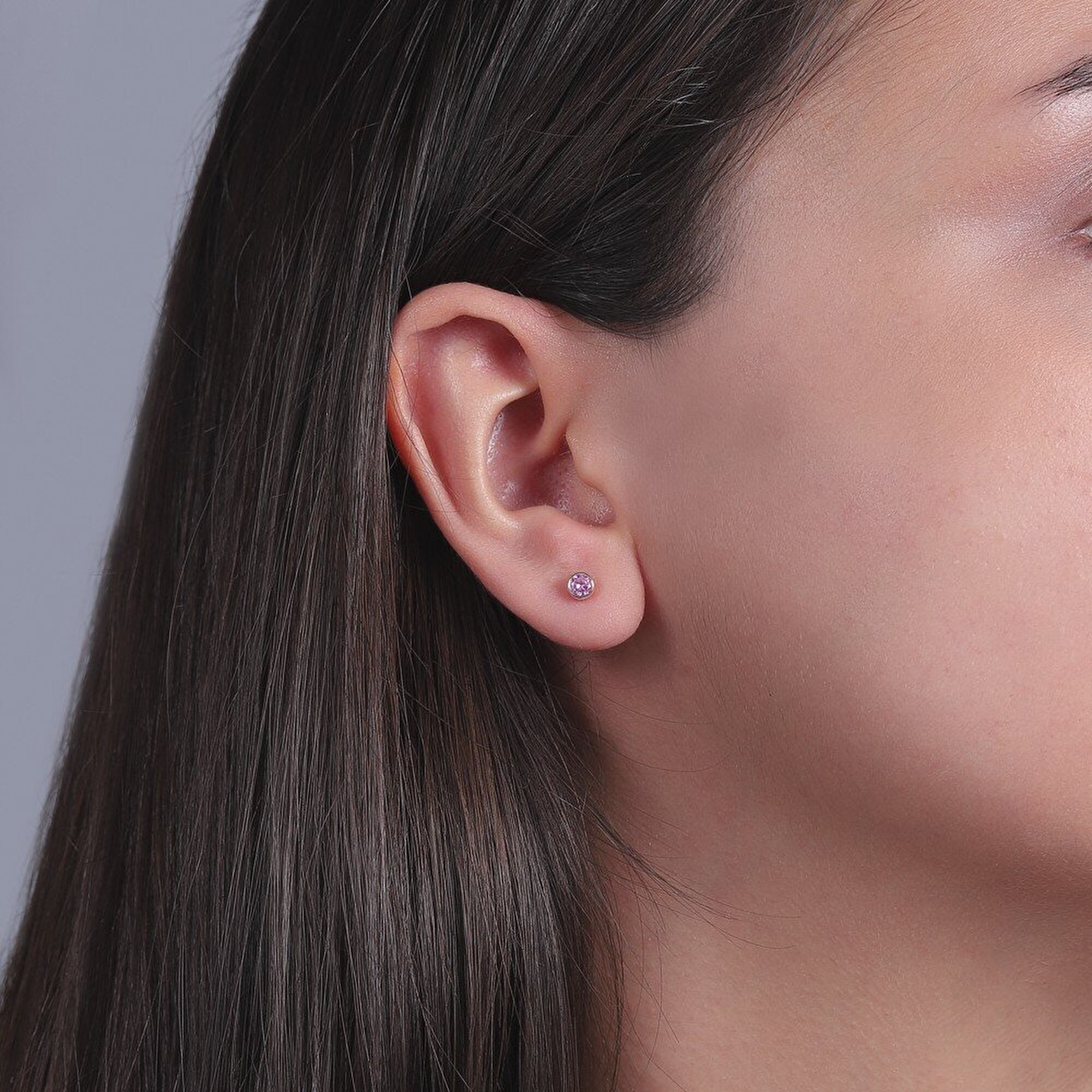 14 Ayar Sarı Altın Trend Mor Taşlı Küpe