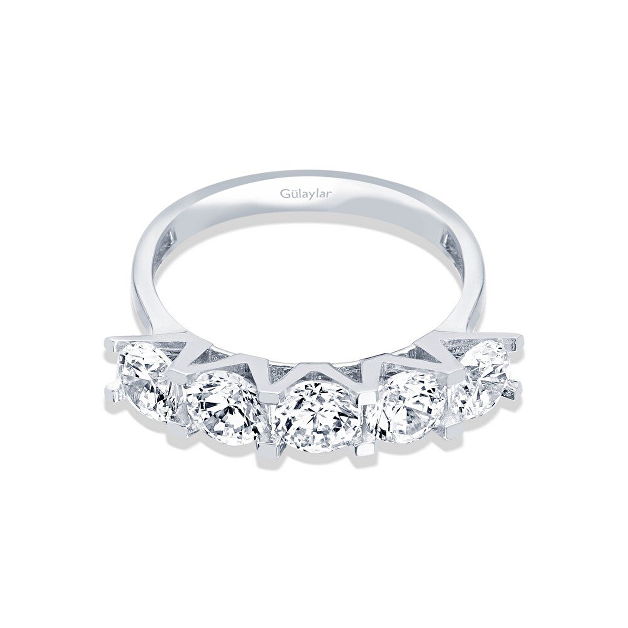 8 Ayar Beyaz Altın Beştaş Yüzük