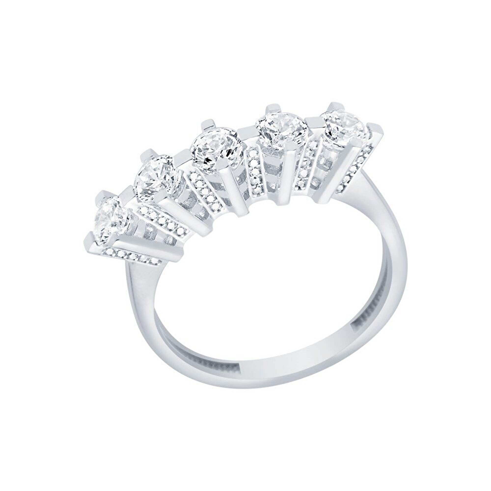 14 Ayar Beyaz Altın Beştaş Yüzük