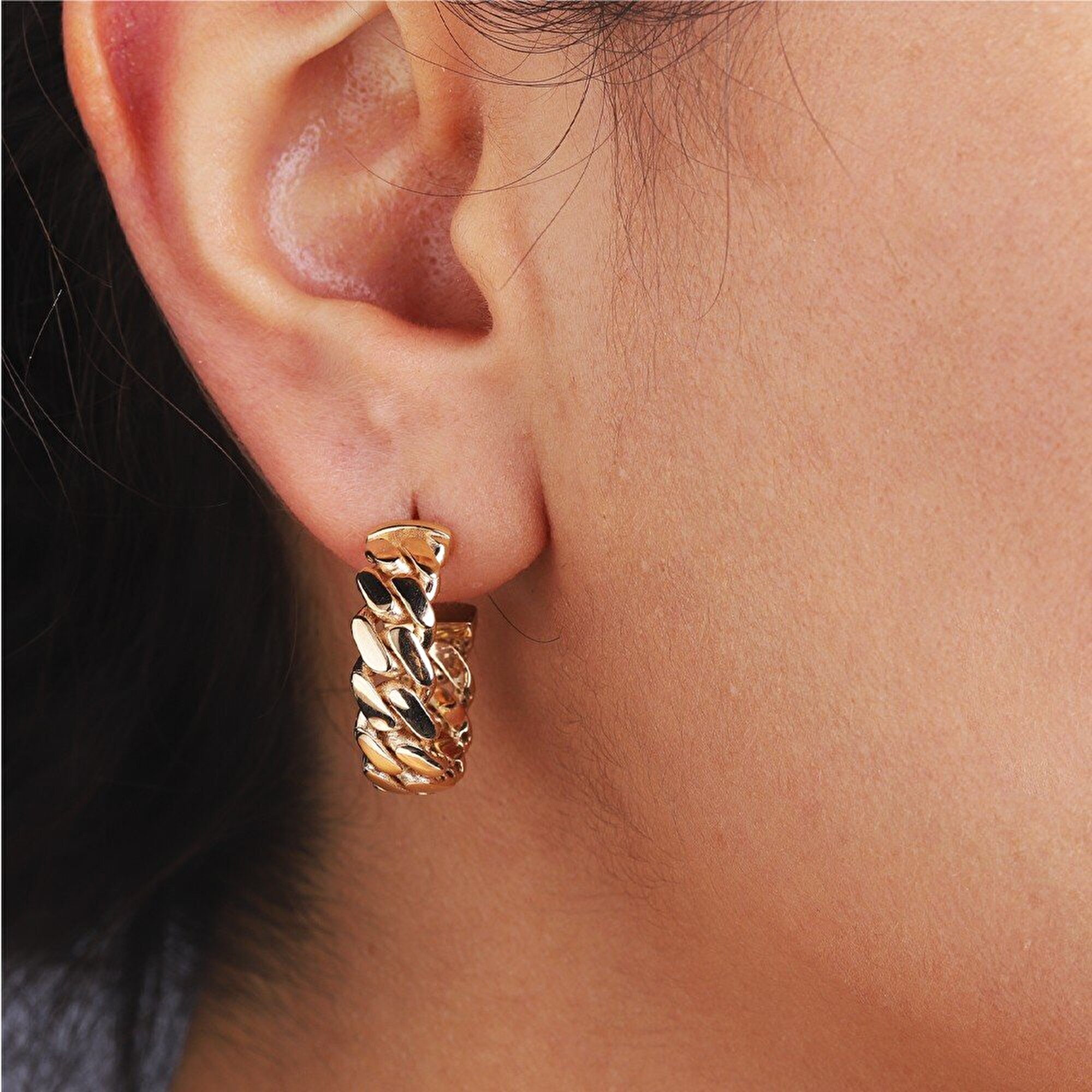 14 Ayar Sarı Altın Gurmet Halka Küpe