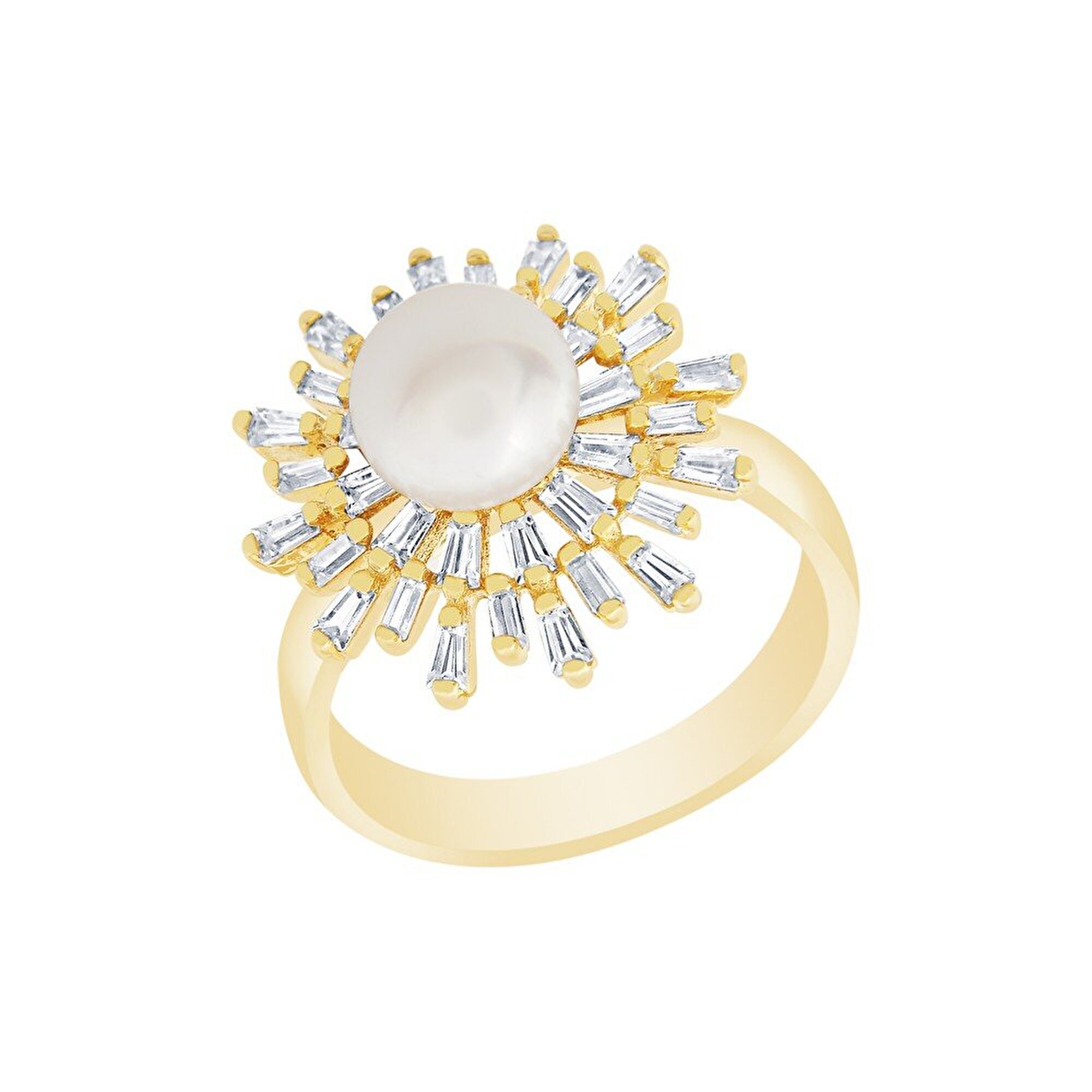 14 Ayar Sarı Altın İnci Yüzük