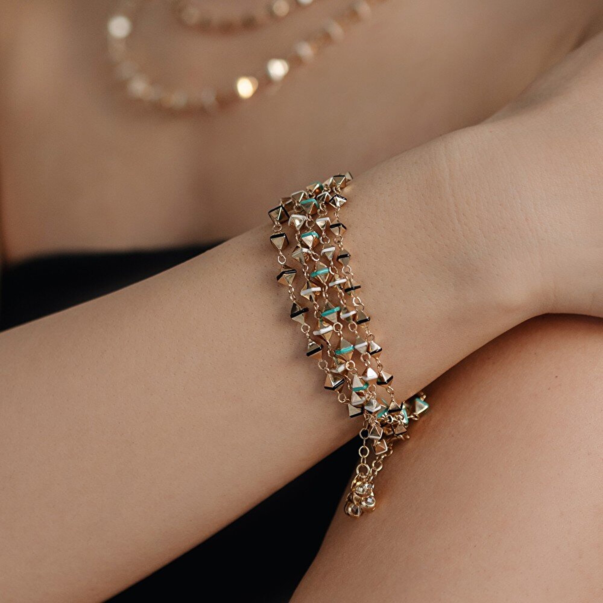 14 Ayar Sarı Altın Mavi Mineli Trend Bileklik