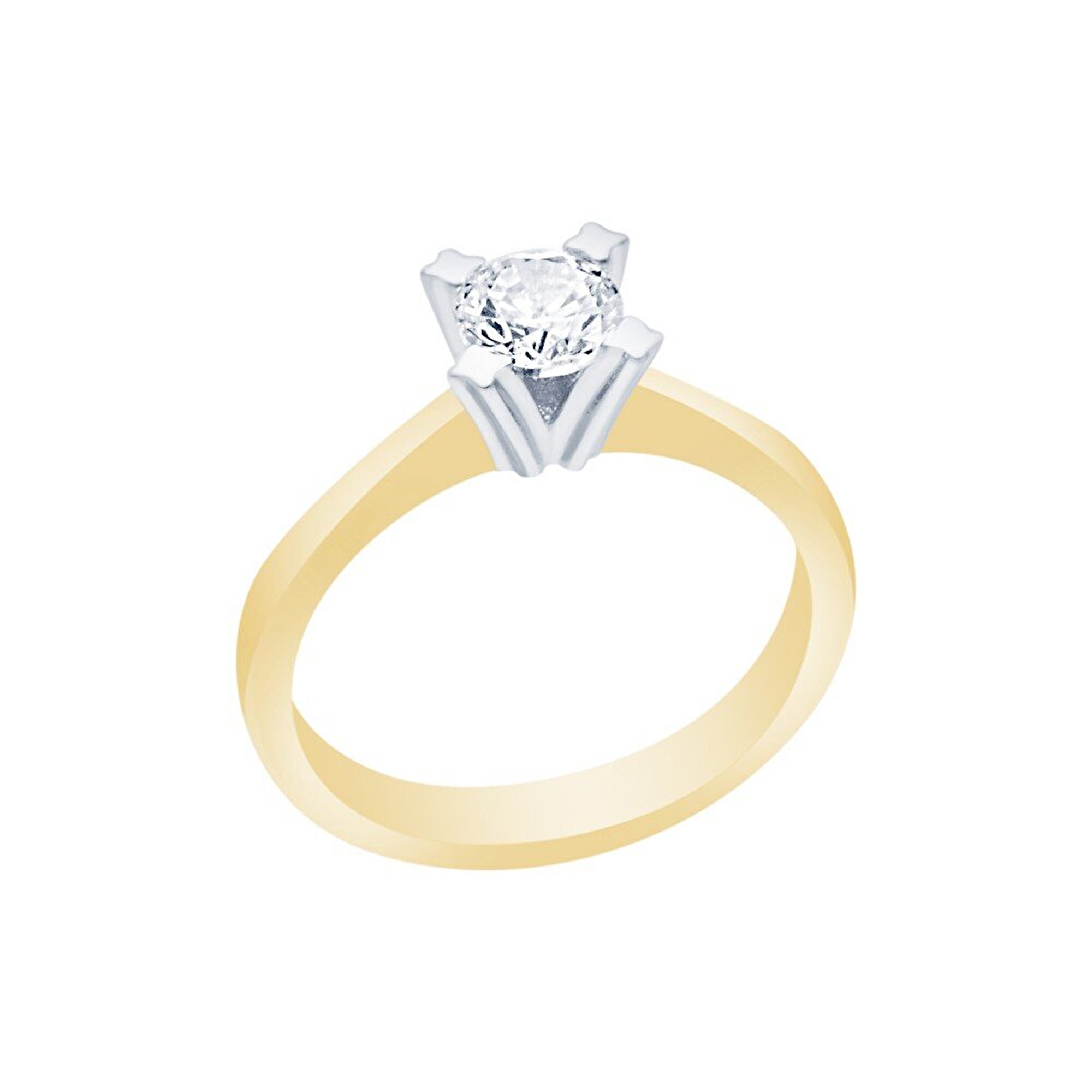 14 Ayar Sarı-Beyaz Altın Tektaş Yüzük