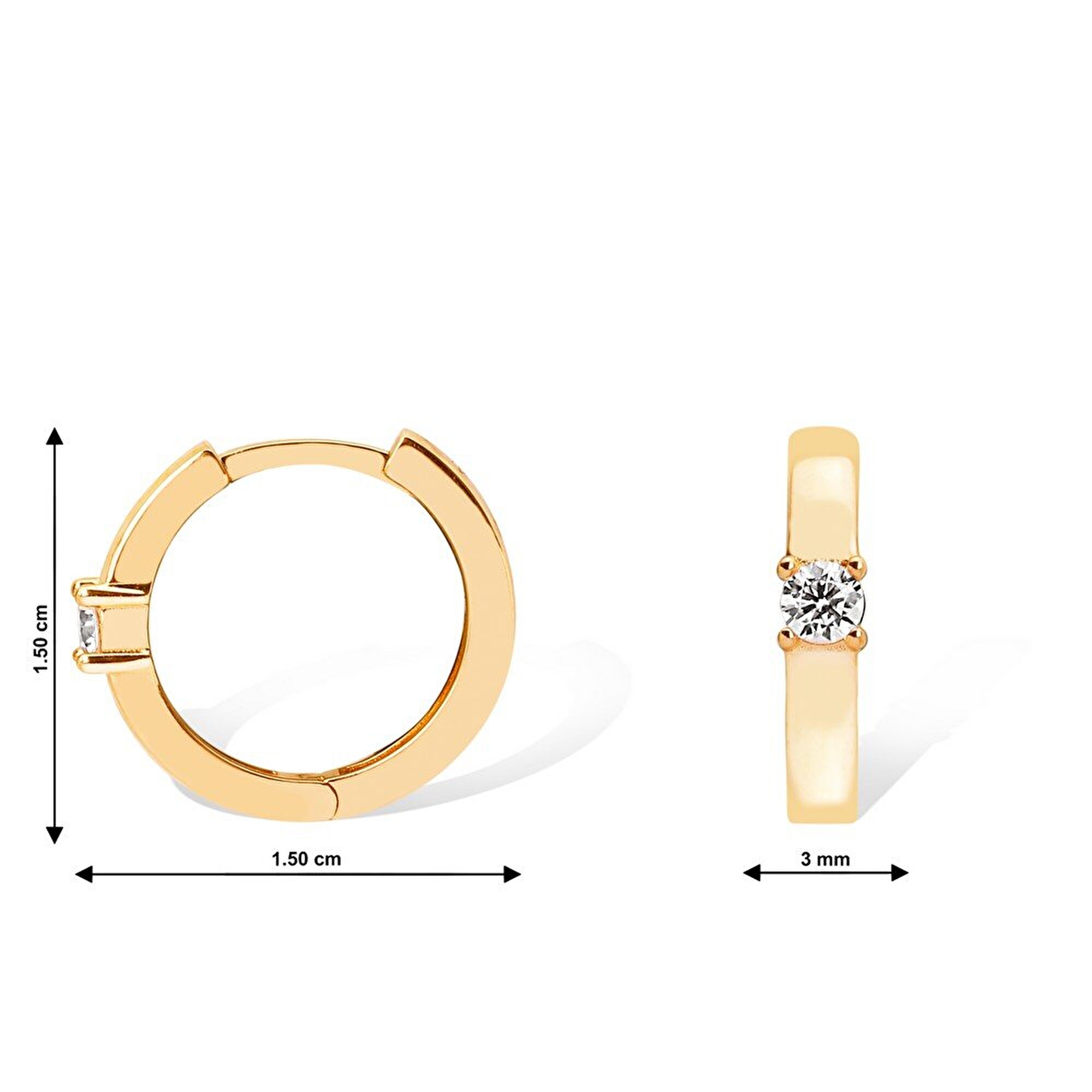 14 Ayar Sarı Altın Taşlı Halka Küpe