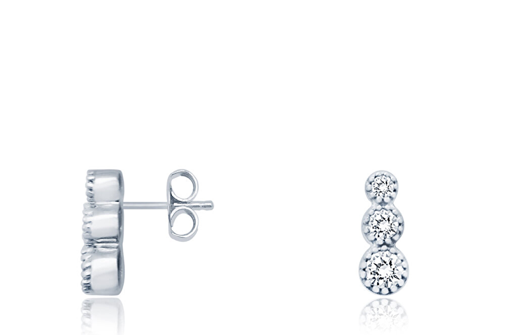 14 Ayar Beyaz Altın Tektaş Küpe