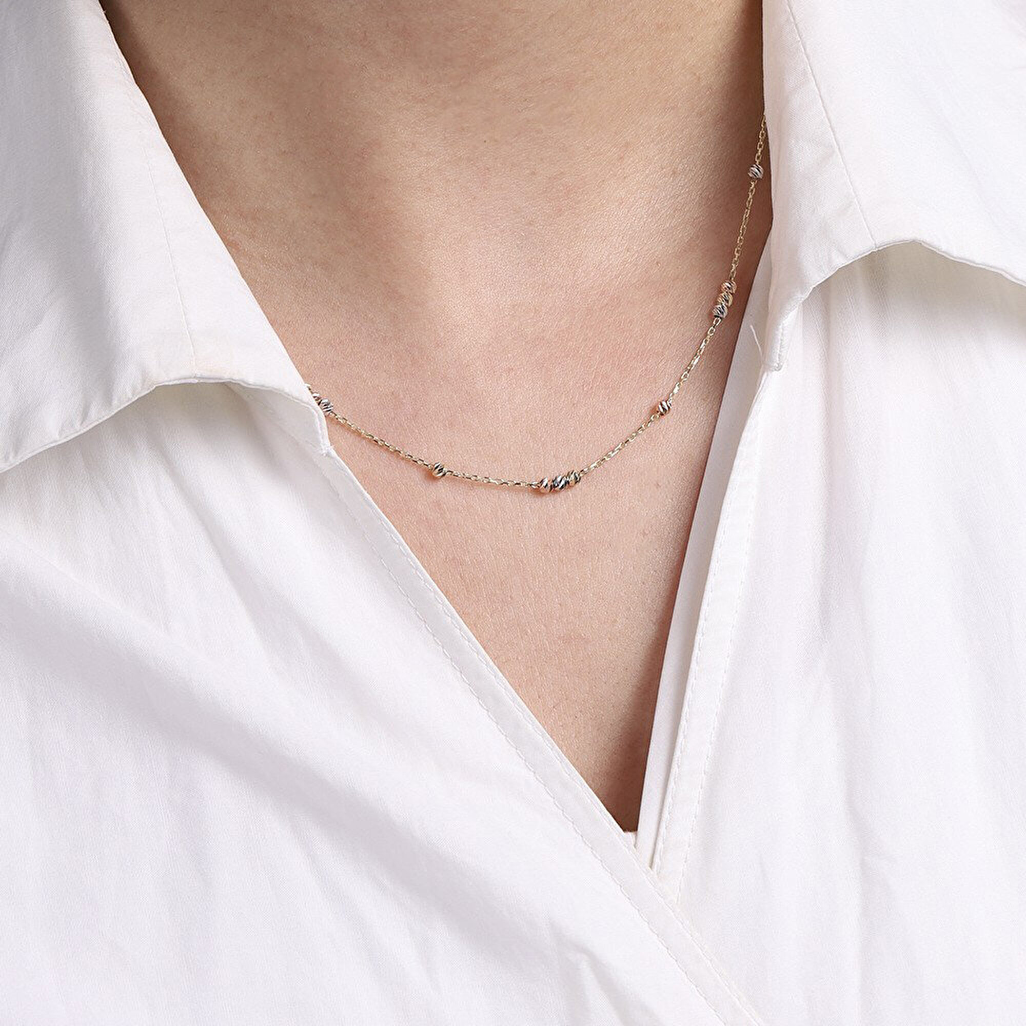 14 Ayar 3 Renkli Altın Dorika Zincir Kolye