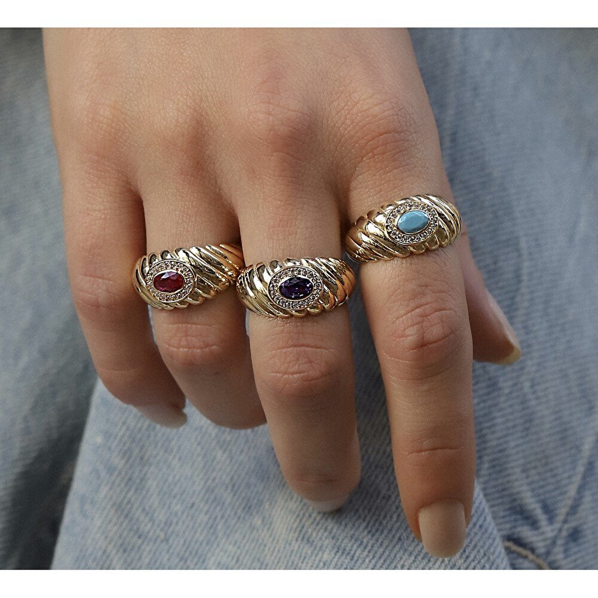 14 Ayar Sarı Altın Trend Mor Taşlı Burgu Yüzük