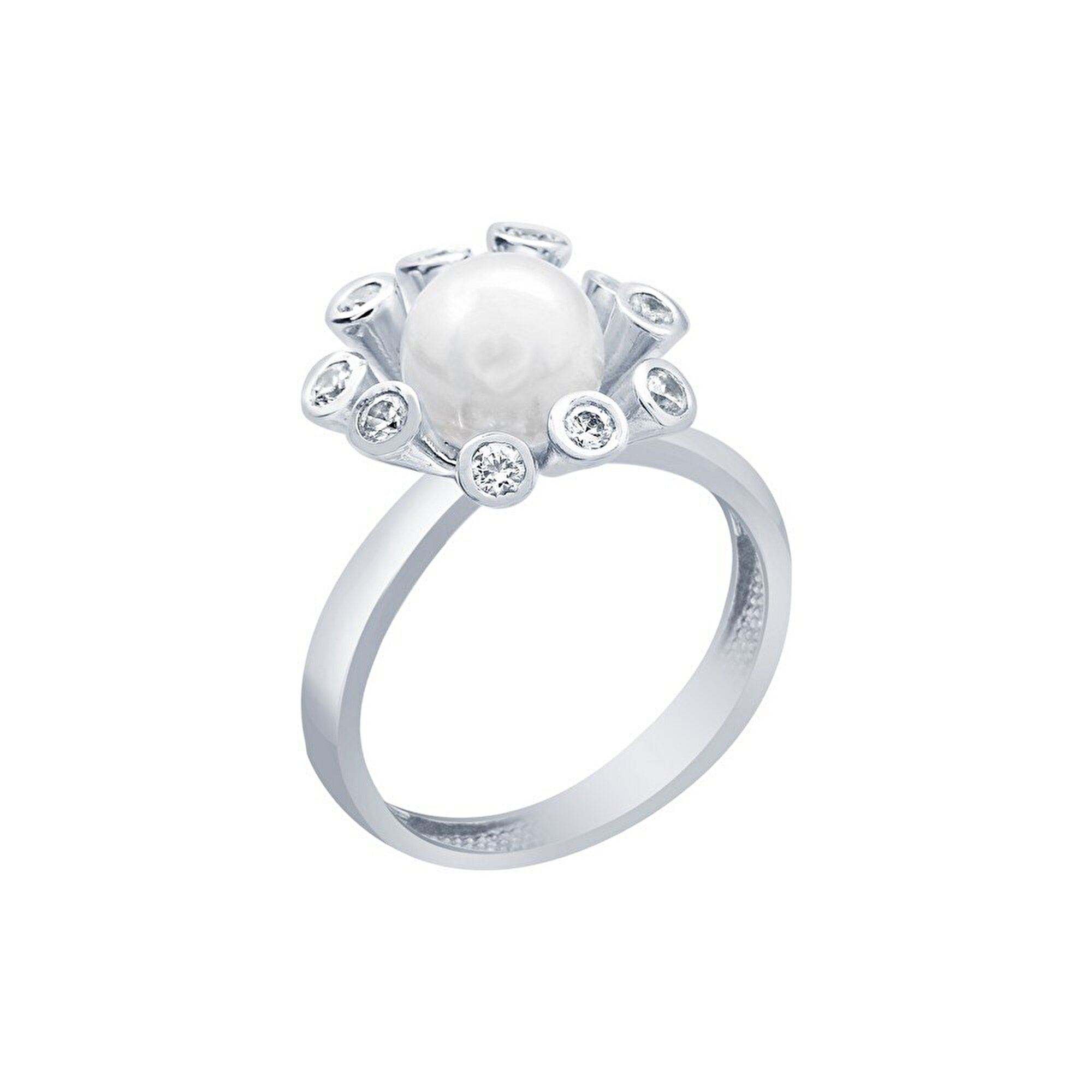 14 Ayar Beyaz Altın İnci Yüzük