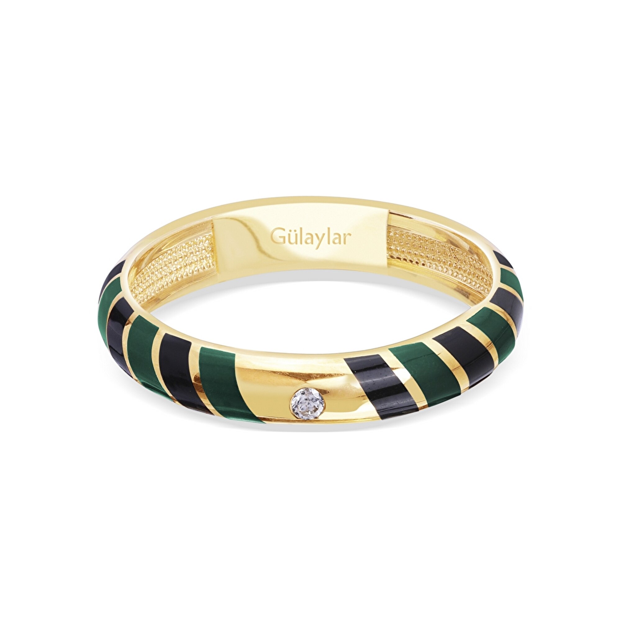 14 Ayar Sarı Altın Yeşil Mineli Yüzük