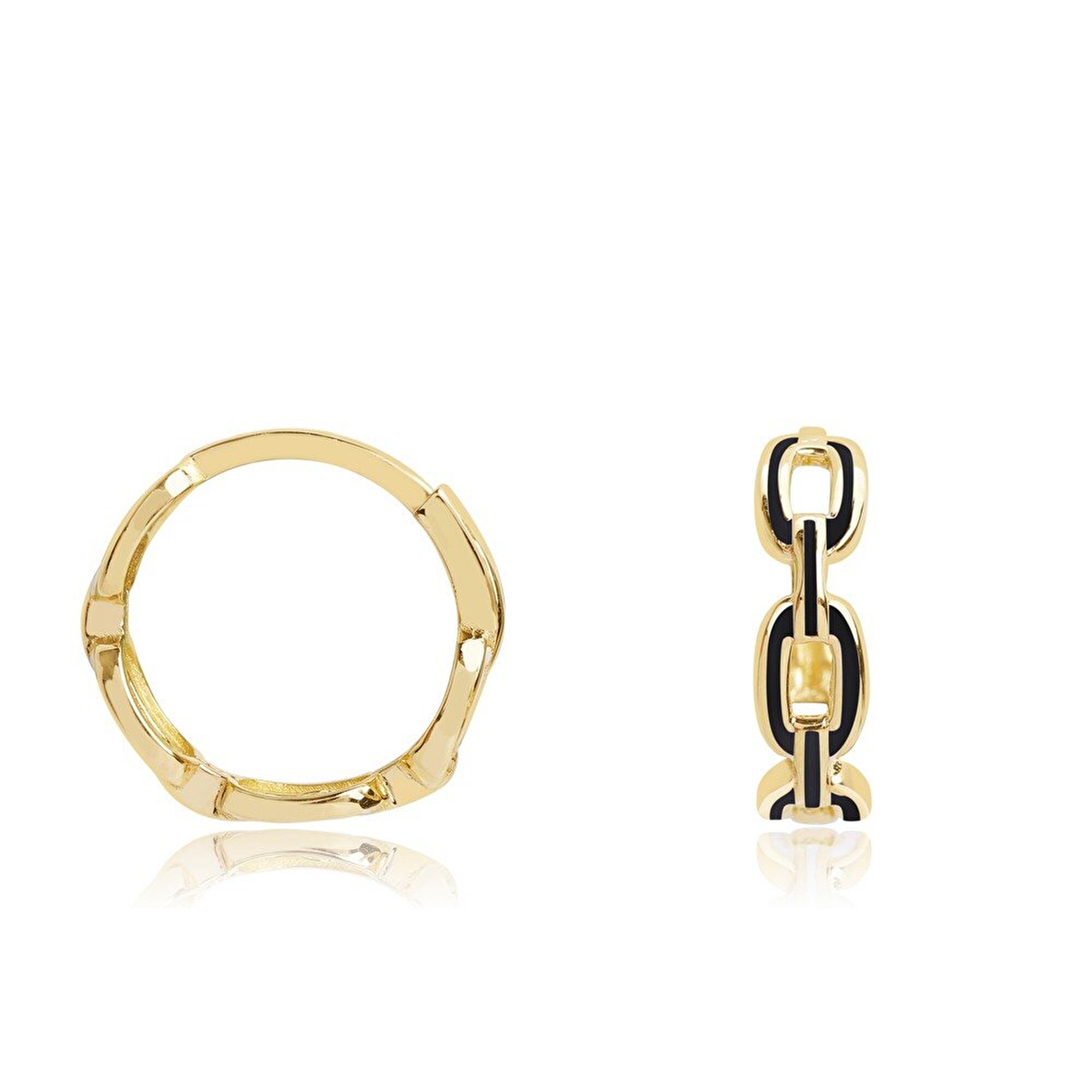 14 Ayar Sarı Altın Siyah Mineli Halka Küpe