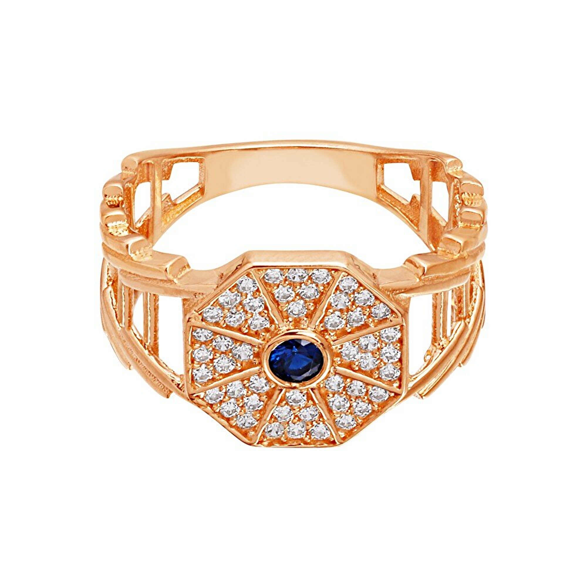 14 Ayar Rose Altın Mavi Taşlı Yüzük