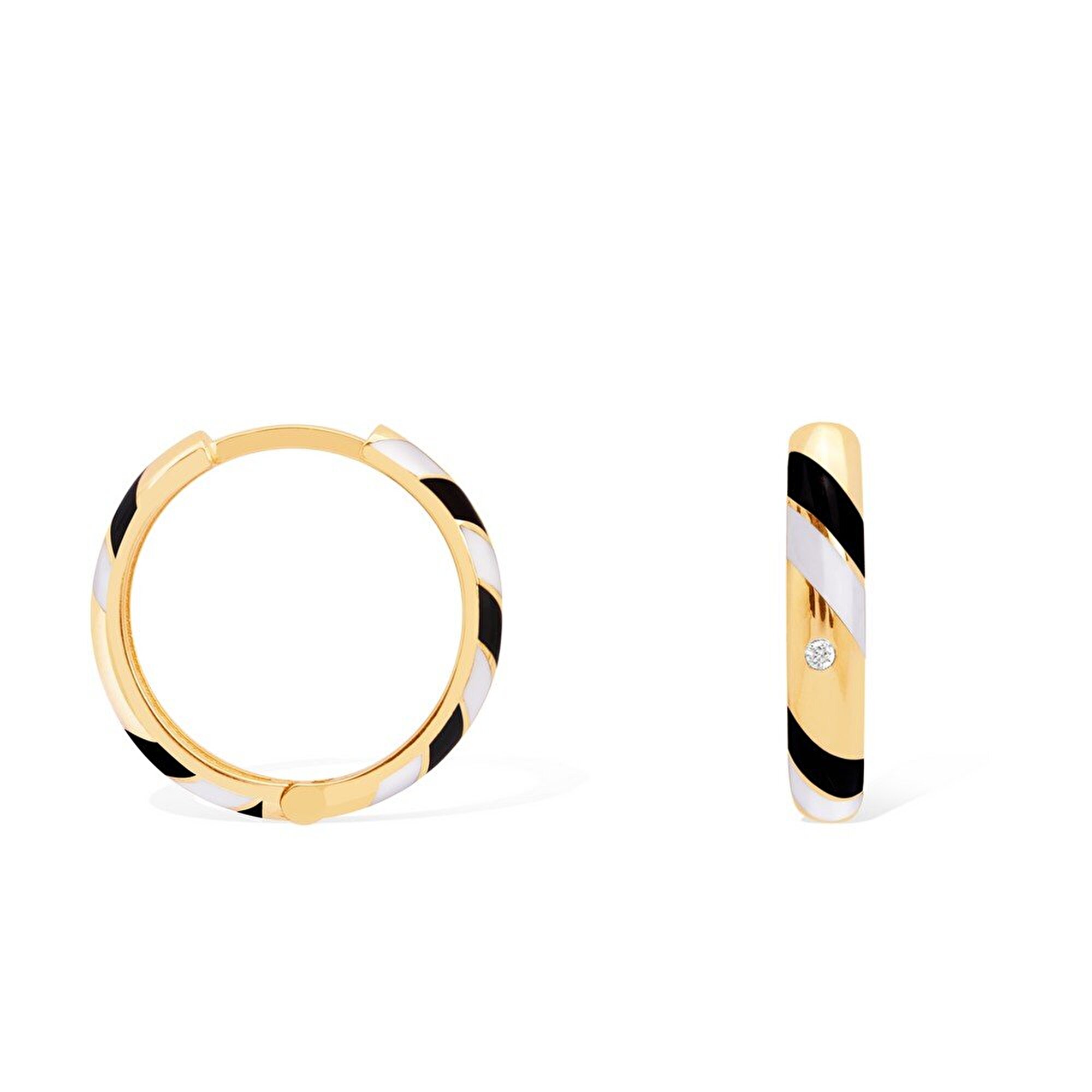 14 Ayar Sarı Altın Beyaz Mineli Halka Küpe