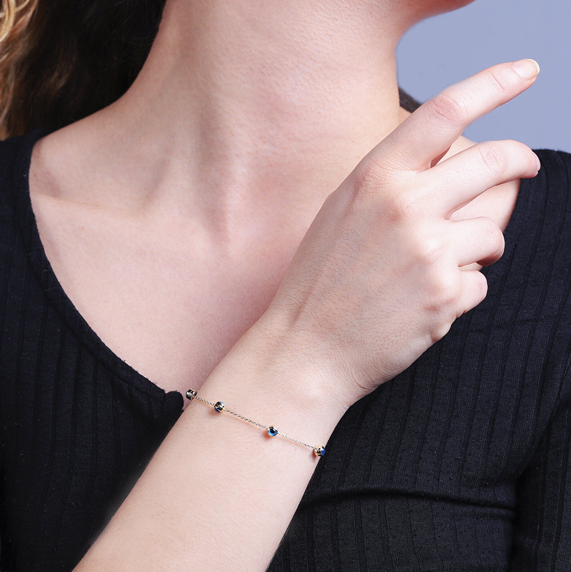 14 Ayar Sarı Altın Nazar Boncuklu Bileklik