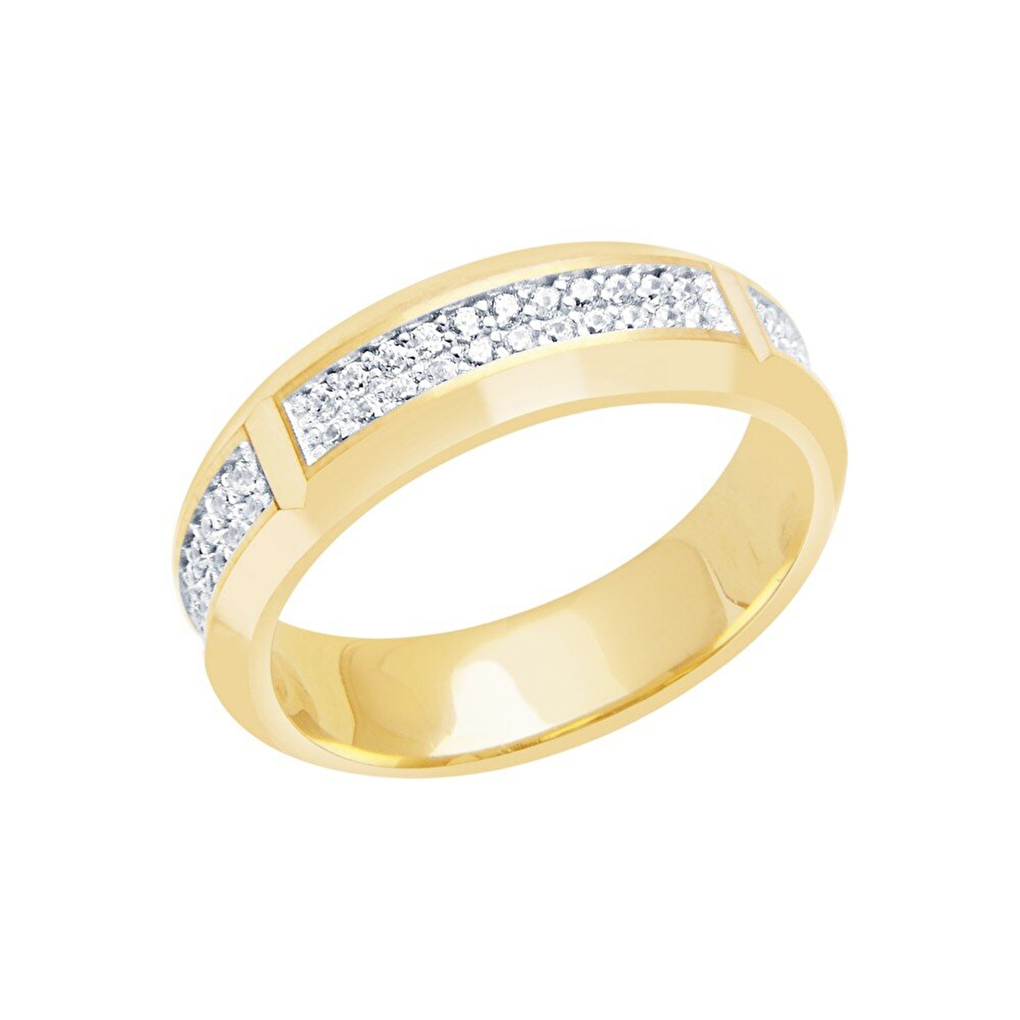 14 Ayar Beyaz-Sarı Altın Modern Alyans